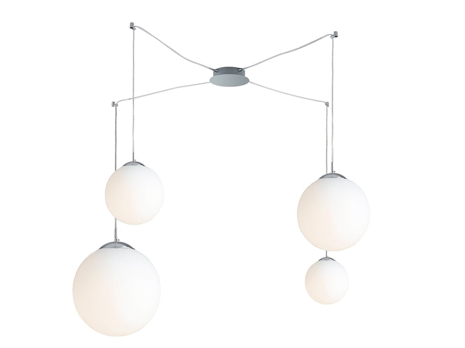 LUCE Design LED Pendelleuchte, Dimmfunktion, LED wechselbar, Warmweiß, Affenschaukel mehrflammig 4x Glas-kugel für Treppenhaus & Esstisch