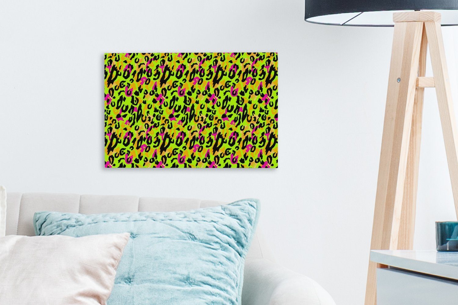 Tiermuster - (1 - Neon Wandbild Aufhängefertig, OneMillionCanvasses® 30x20 Leinwandbild cm Wanddeko, Leinwandbilder, Gelb, - Muster St),