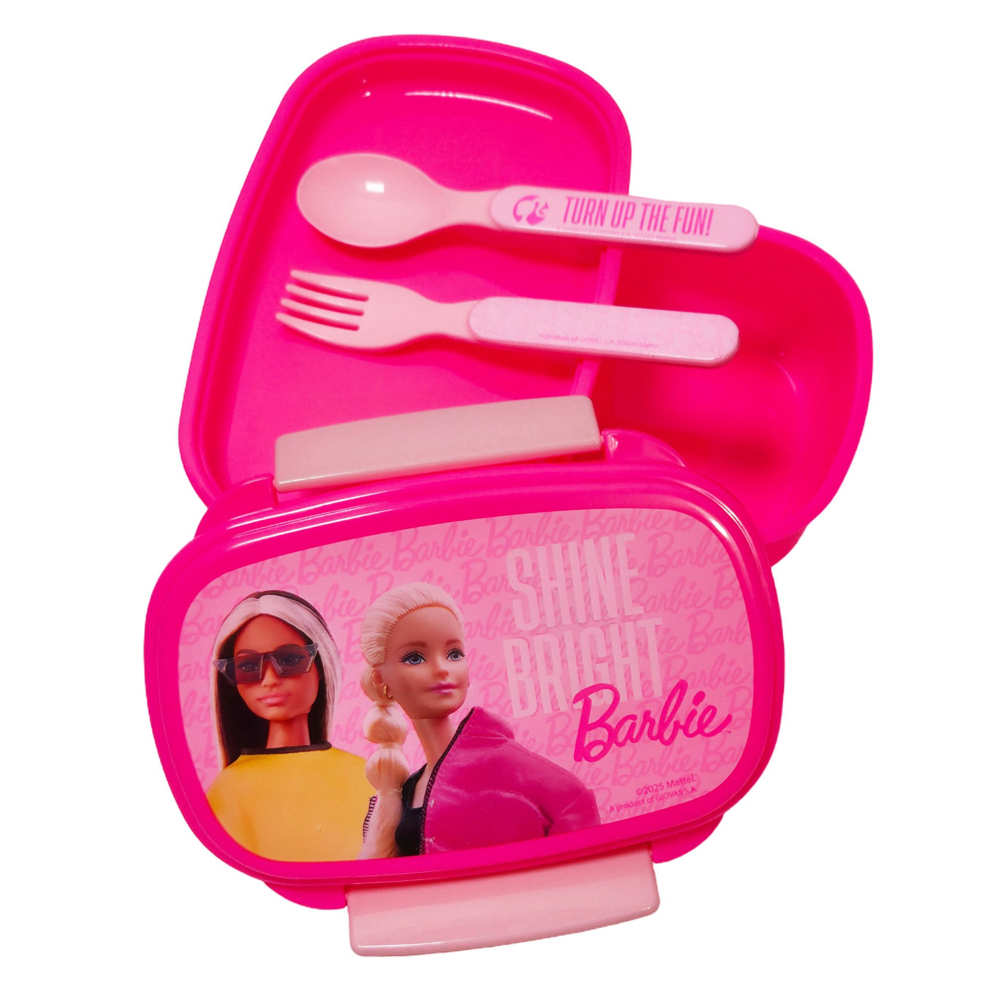 Barbie Lunchbox Barbie and Friends 4 tlg Kinder Set Brotdose Aluminium Flasche Besteck, (4-tlg., Spar-Set), Löffel Gabel