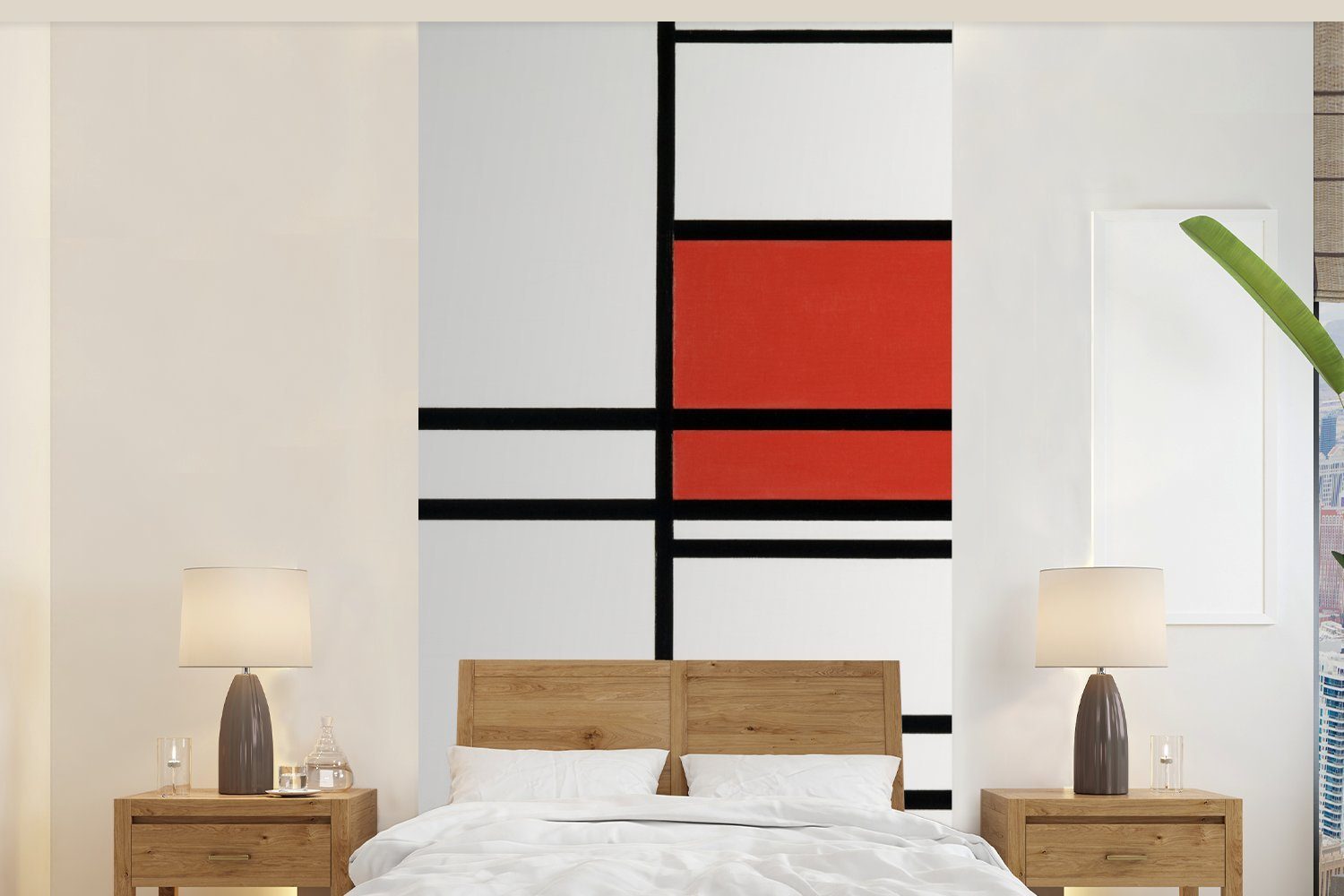Komposition und Mondrian, (2 MuchoWow Wohnzimmer Küche, mit für Schlafzimmer St), Fototapete bedruckt, Rot Fototapete - Weiß Matt, Vliestapete Piet