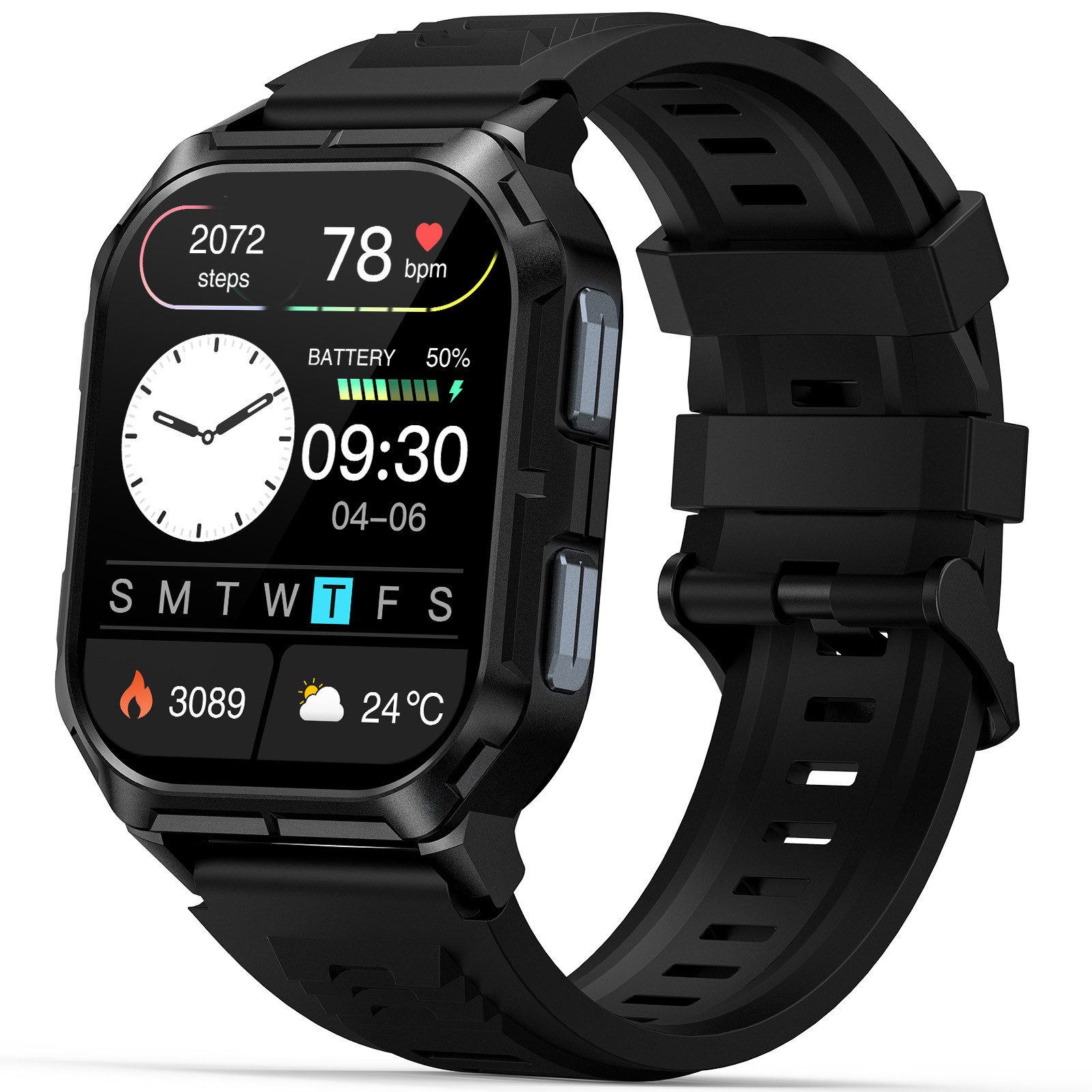 Sytifro Smartwatch Herren, Outdoor Sportuhr, Neue FitnessTracker Uhr, AMOLED Smartwatch, IP68 Wasserdicht Fitness Uhr mit 120+ Sportmodi, Fitness Tracker mit 24/7 Herzfrequenz/SpO2/Schlafmonitor/Schrittzähler, Bluetooth 5.3 Uhr Herren, 350mAh Batterie, verfügbar für Android 5.0+ / iOS 9.0+