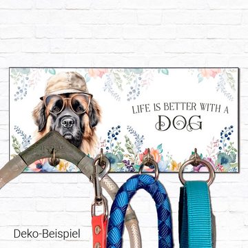 Cadouri Wandgarderobe LEONBERGER Design-Hundegarderobe für Hundezubehör (Garderobe mit 4 Haken), MDF, mit abgeschrägten Ecken, handgefertigt, für Hundebesitzer