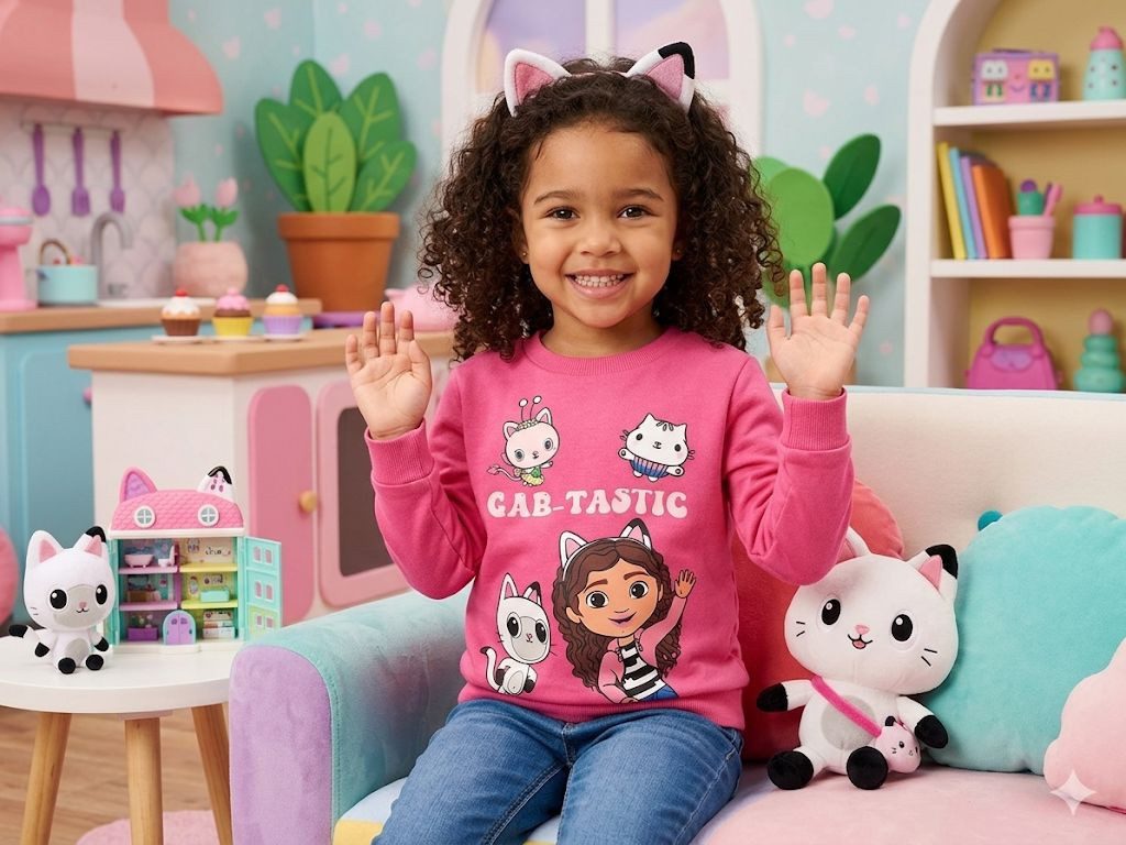 Gabby's Dollhouse Sweatjacke Gabby’s Dollhouse Mädchen Sweatshirt warm weich lila pink 98–128 Mädchen Sweashirt Pullover – Bild 2 von 4