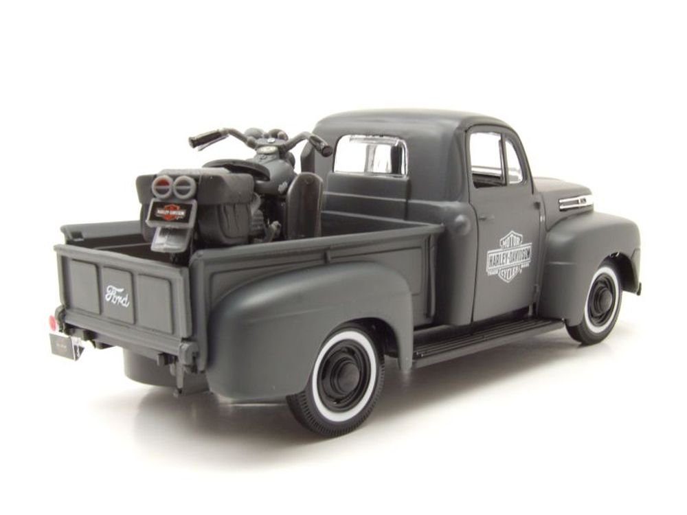 Maisto® Modellauto Ford F-1 US Army Pick Up 1948 grau + Harley Davidson WLA Flathead 1942, Maßstab 1:24