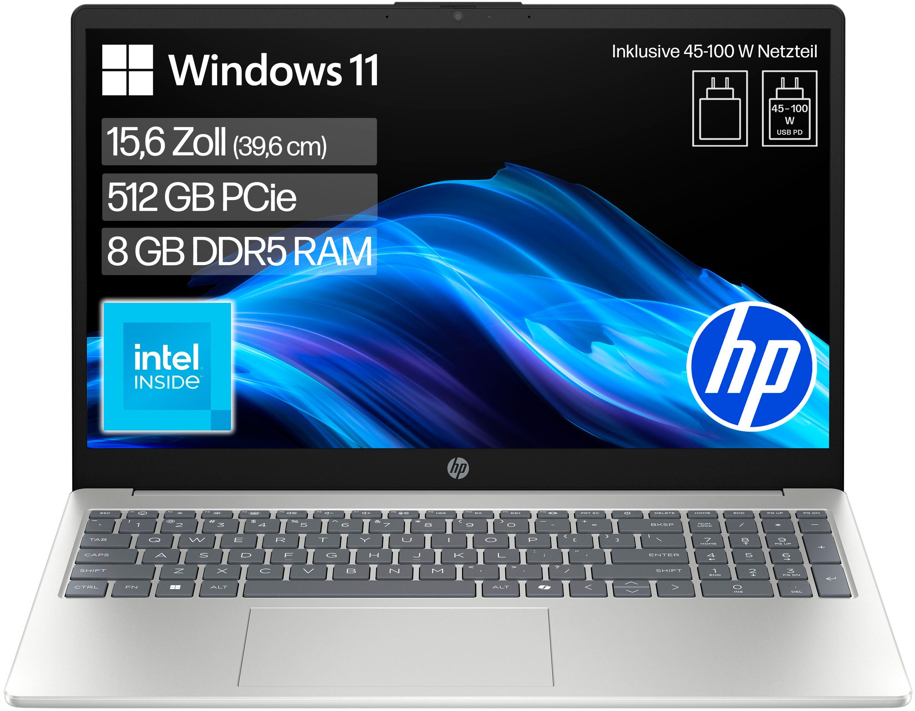 HP 15-fd0022ng Notebook (39,6 cm/15,6 Zoll, Intel N-Reihe N250, Intel Graphics, 8 GB, 512 GB SSD)