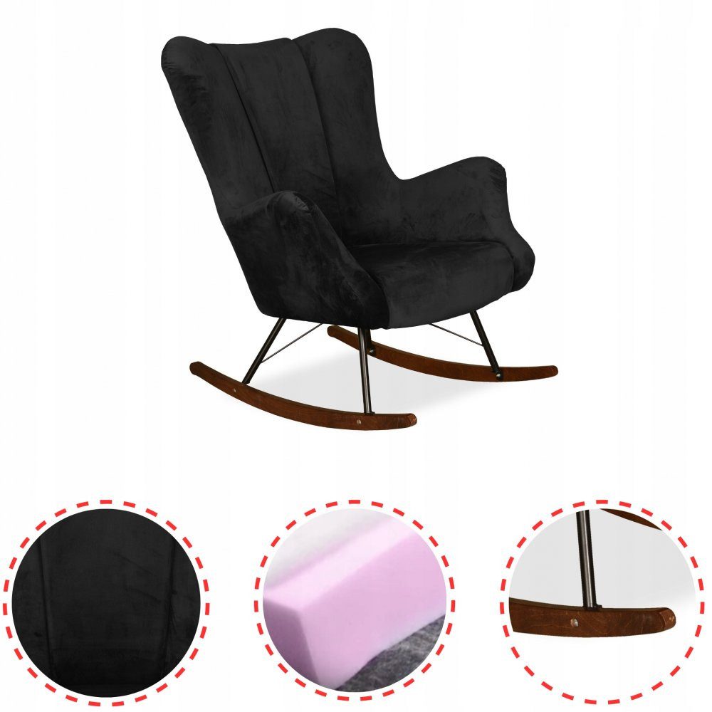 Family Meble Sessel Family Meble Vika Schaukel-Ohrensessel aus schwarzem Royal-Velours 78x