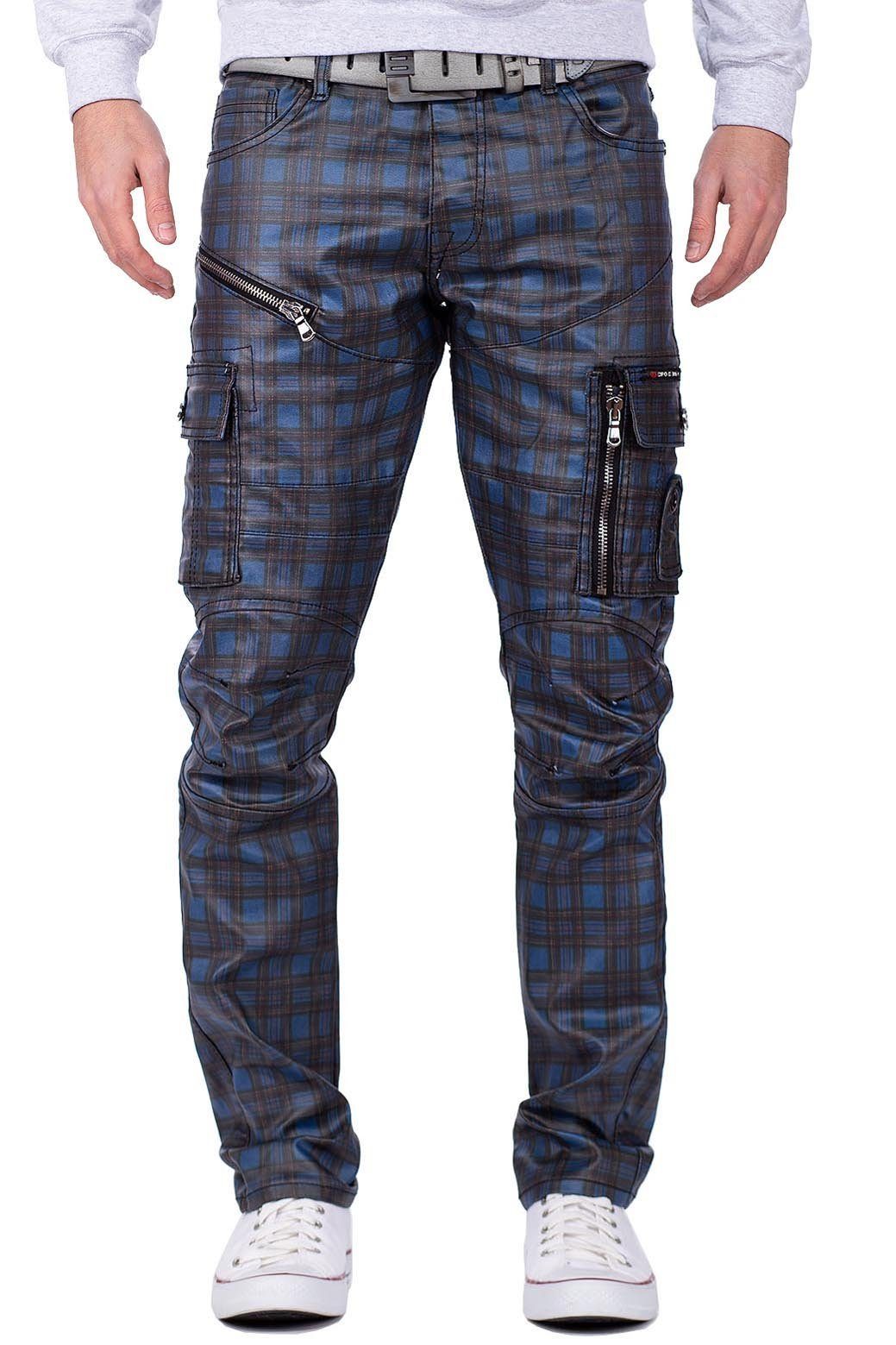 Cipo & Baxx Regular-fit-Jeans Cargo Hose BA-CD721 mit Zippern im Lederimitat blau
