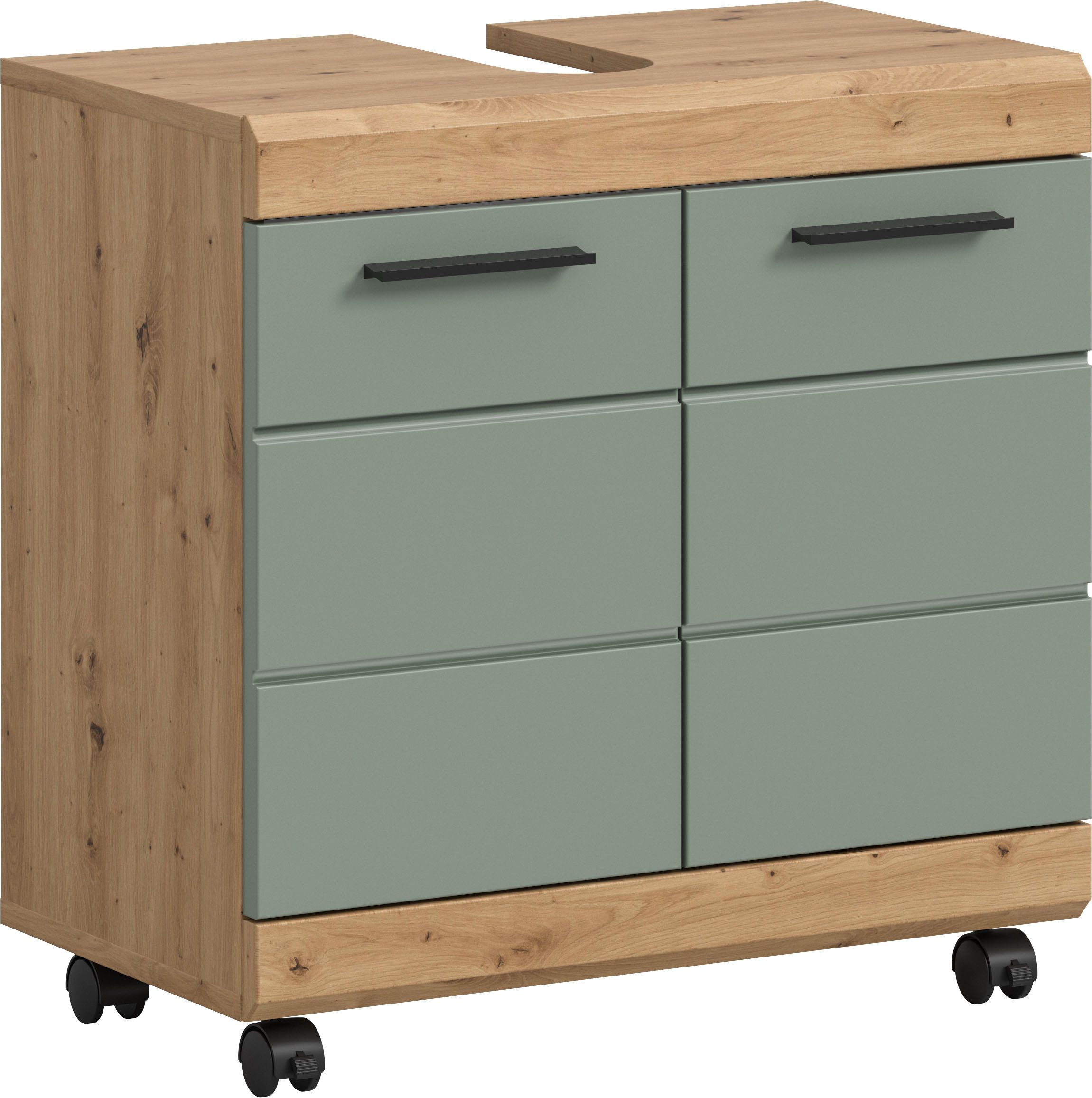 welltime Waschbeckenunterschrank SIENA, Breite 60cm, 2 Türen, auf Rollen, MDF-Front (TOPSELLER!, mit Siphonausschnitt 10x25 cm) in verschiedenen Farben erhältlich, Badmöbel, Badschrank, Kommode, Bad