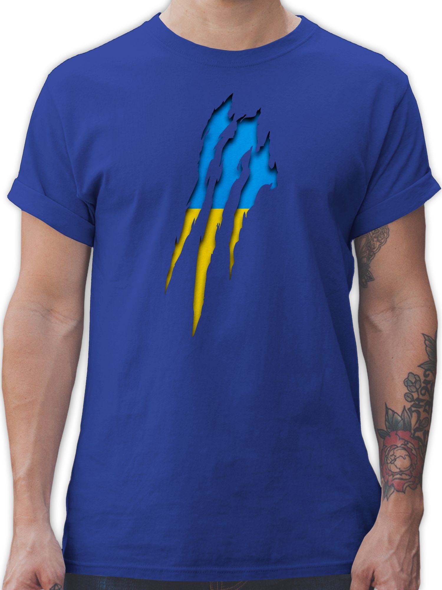 Shirtracer T-Shirt Ukraine Krallenspuren Länder Wappen 3 Royalblau