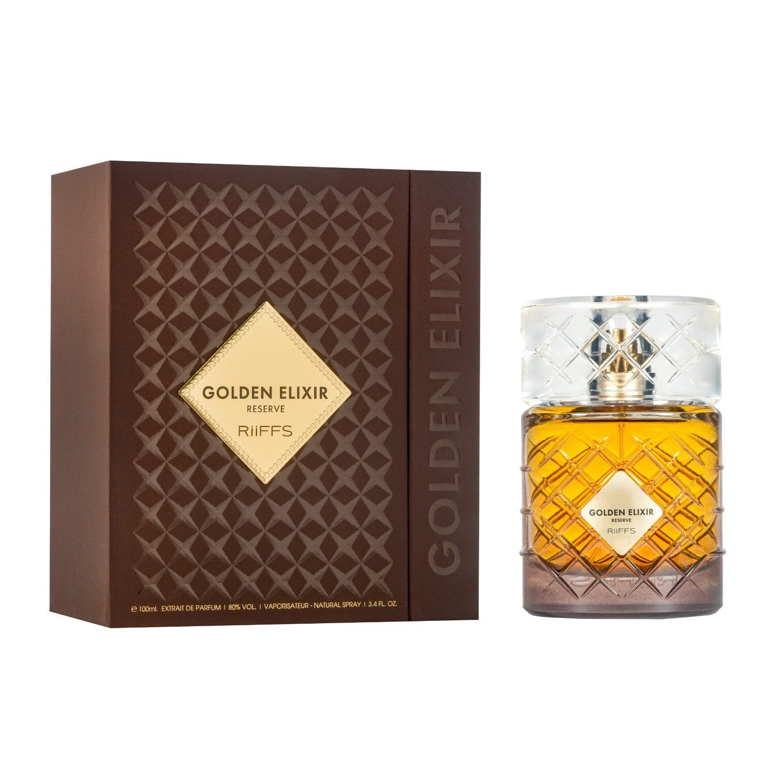 Riiffs Extrait Parfum Golden Elixir Reserve, Unisex, 100 ml, Luxuriöse Verpackung, Hohe Duftintensität