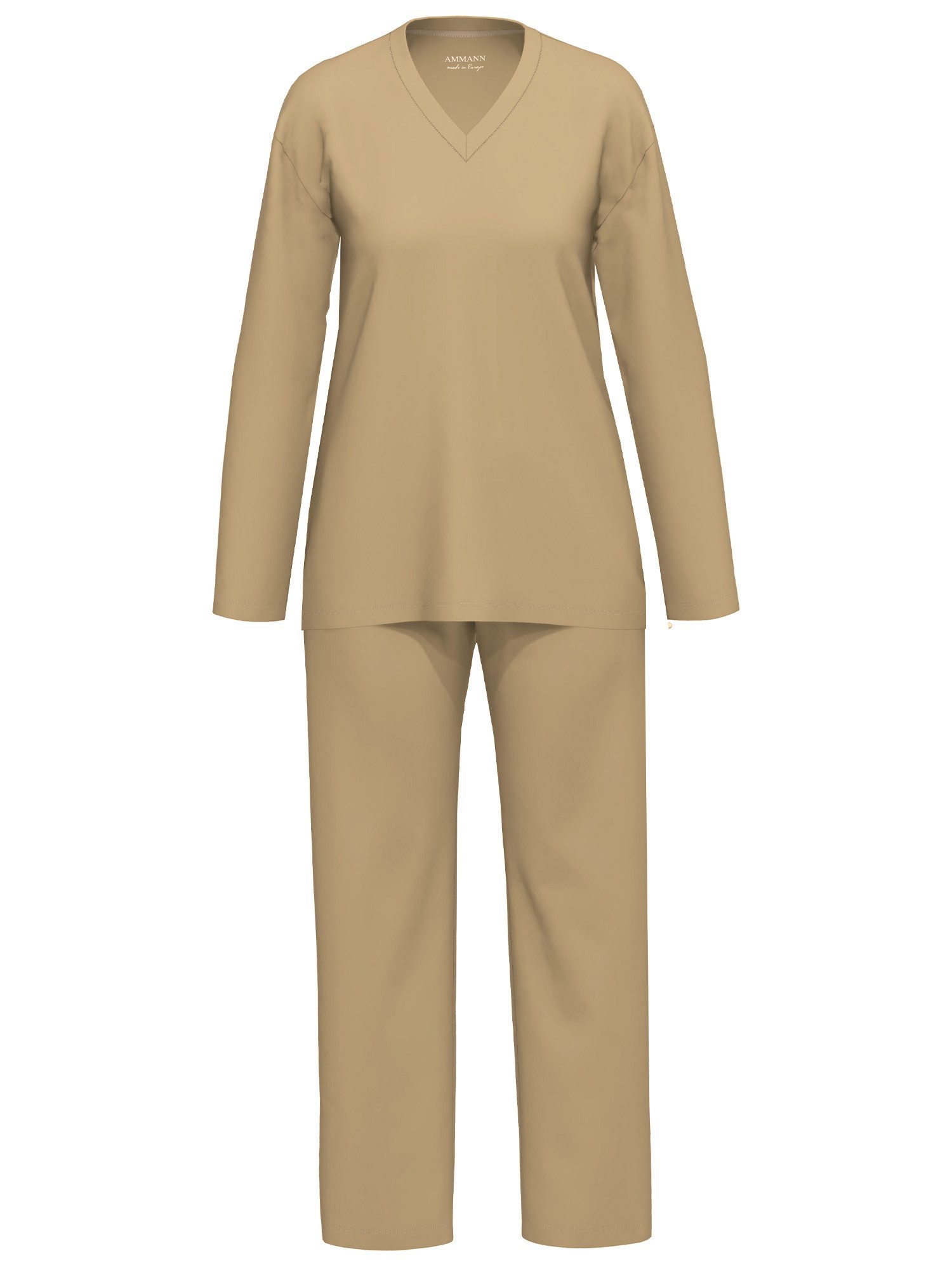 Ammann Pyjama Damen Pyjama Lang Modal De Luxe (Packung, 1 tlg) hoher Modal-Anteil, Classic Uni, V-Ausschnitt, Langarm