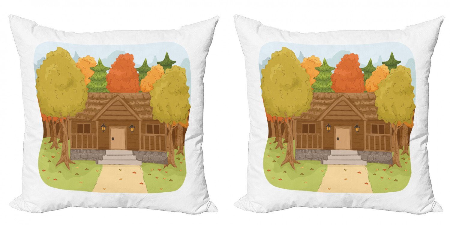 Kissenbezüge Modern Accent Doppelseitiger Digitaldruck, Abakuhaus (2 Stück), Land Kabine im Herbstwald