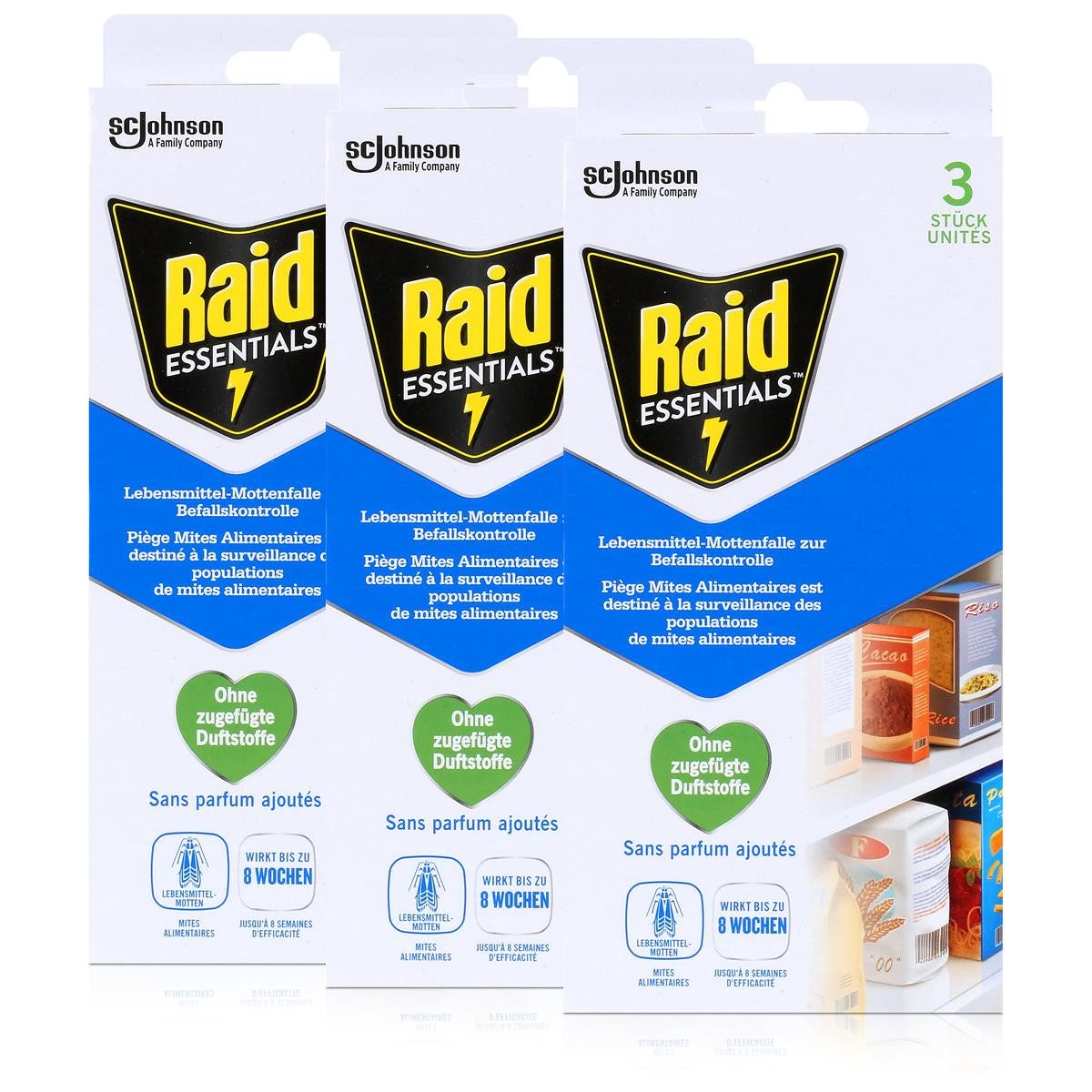 Raid Insektenfalle 3x Raid Lebensmittel-Mottenfalle - wirkt bis zu 8 Wochen - Geruchlos