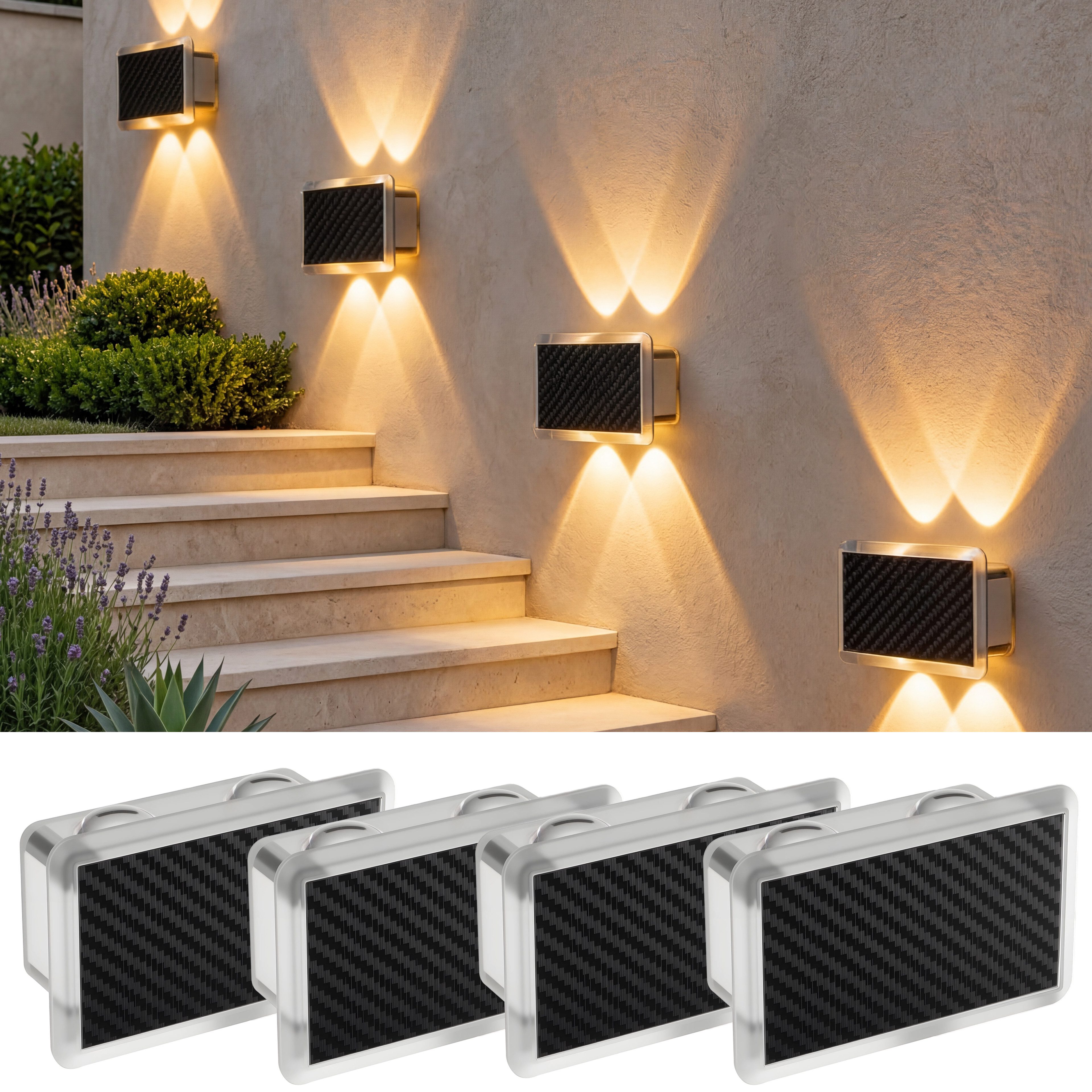 oyajia LED Außen-Wandleuchte Solar Wandleuchte Aussen 2/4 Stück, Einstellbar Solarlampen für Außen, LED fest integriert, RGB, RGB 7 Farben Solarleuchte für Zaun Wand Terrasse Garten Balkon Deko