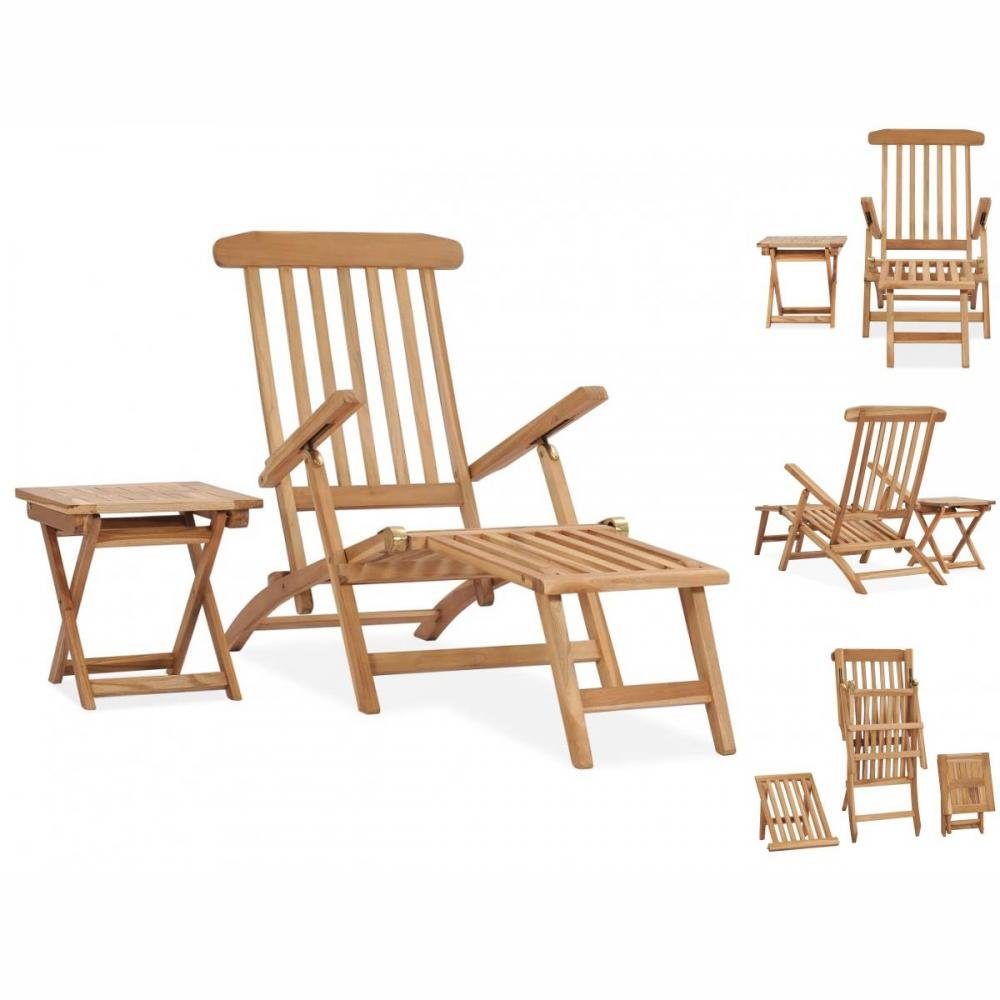 vidaXL Gartenlounge-Sessel Deckchair Liegestuhl mit Fußauflage mit Beistelltisch Holzstuhl Massiv