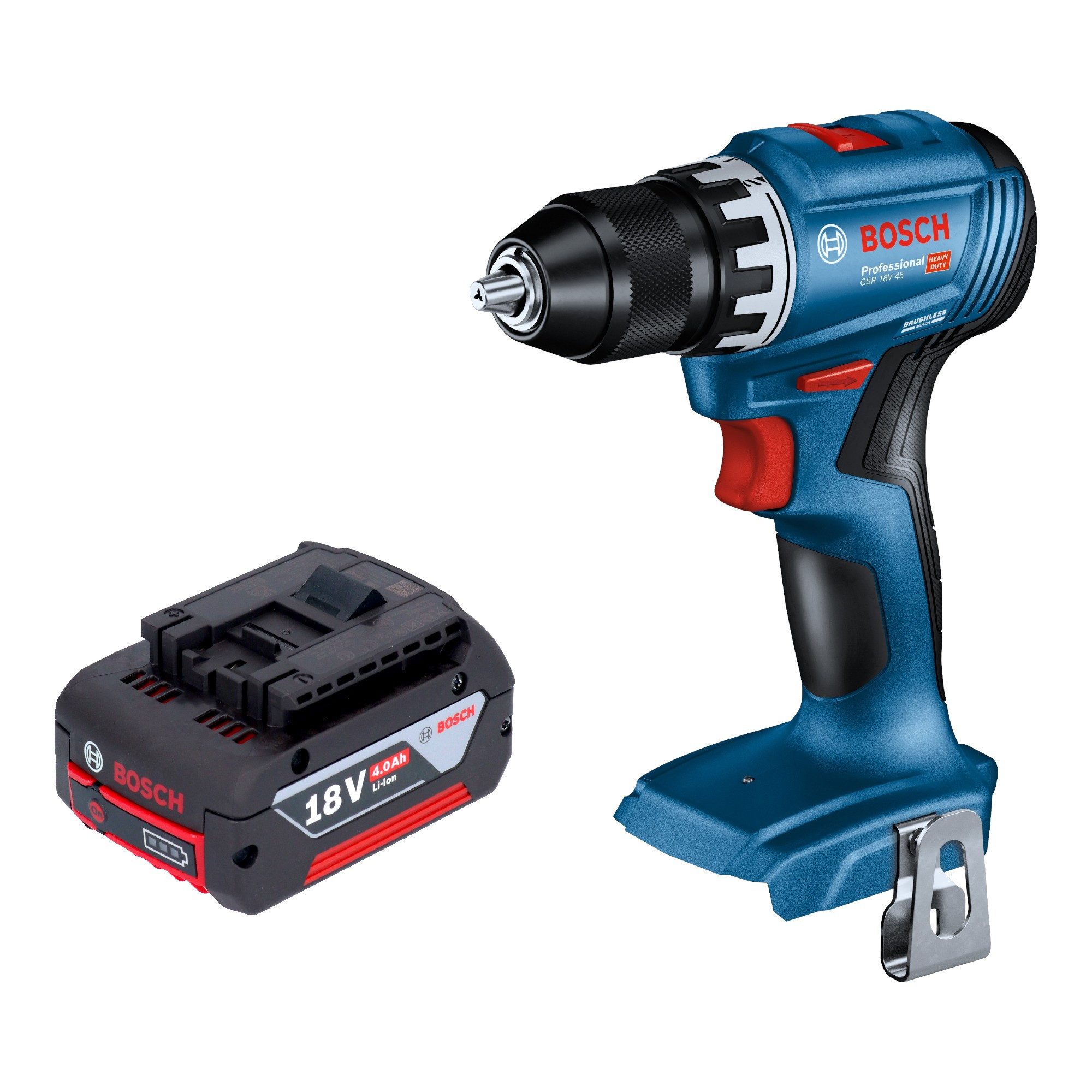 Bosch Professional Akku-Schrauber GSR 18V-45 Professional Akku Bohrschrauber 18 V 45 Nm Brushless + 1x