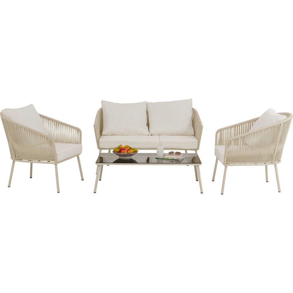 Kare Design Gartenlounge-Set Elba, (4-tlg., 2 Sessel, 1 Sitzbank, 1 Beistelltisch)