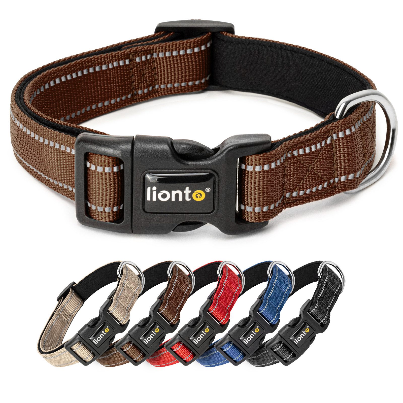 lionto Hunde-Halsband reflektierend, verstellbare Länge 20-30 cm XS braun, Nylon, Neopren, reflektierend & angenehm gepolstert