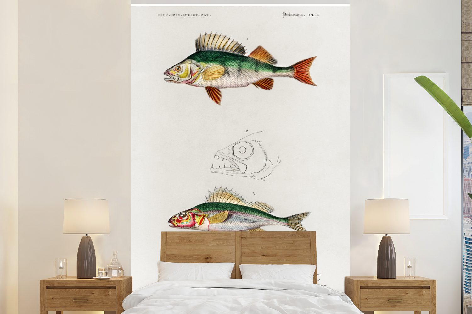 MuchoWow Fototapete Fisch - Jahrgang - Realismus, Matt, bedruckt, (3 St), Montagefertig Vinyl Tapete für Wohnzimmer, Wandtapete