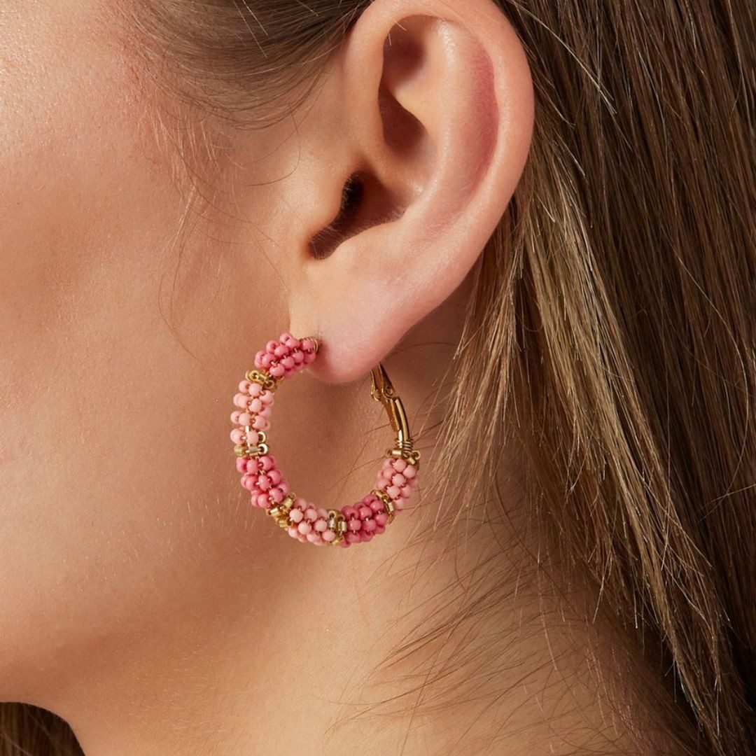 Ohrring-Set Damen Creolen 'Perlen der Freude' pink/gold