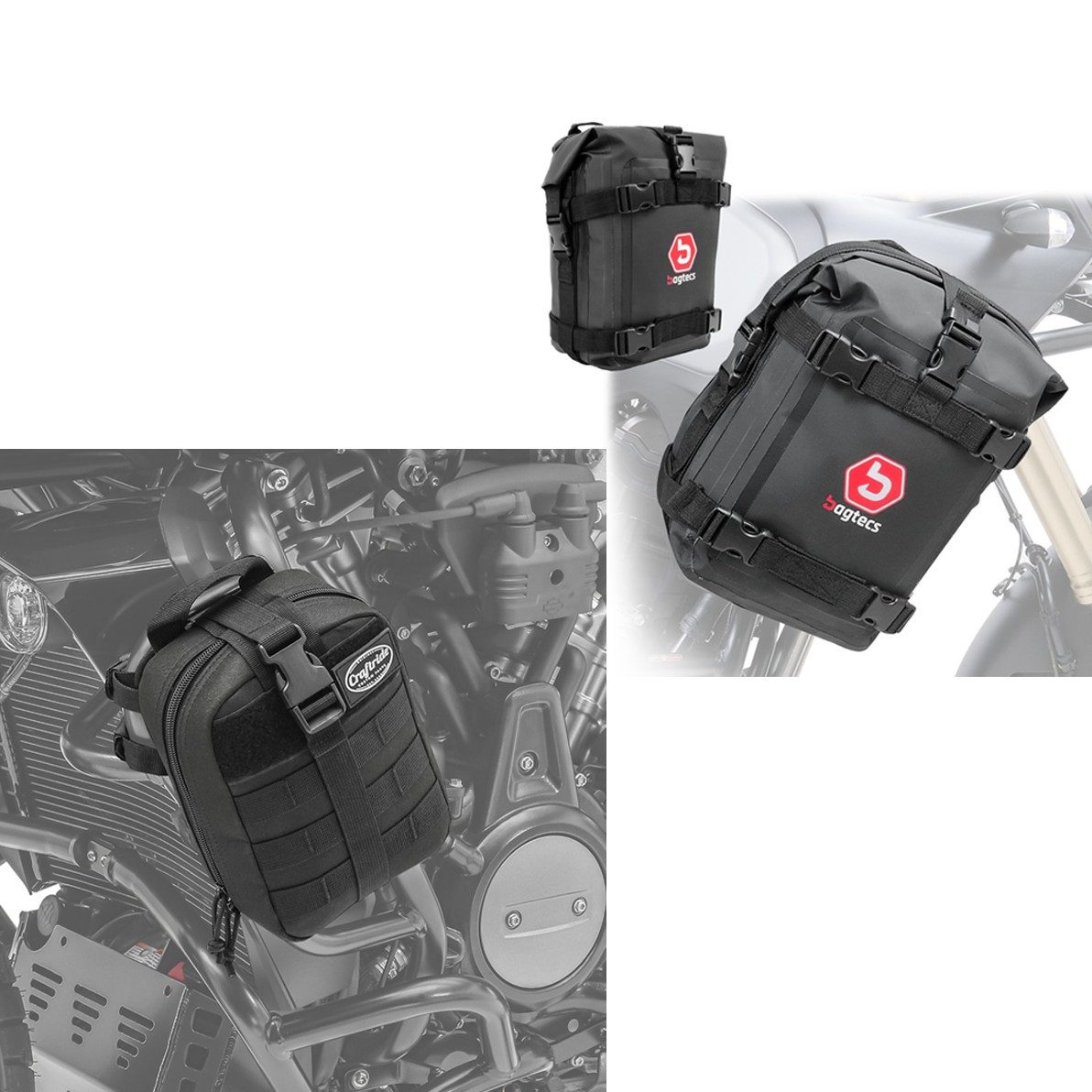 Bagtecs Schraube Set Sturzbügeltaschen 2x 6Ltr + Sturzbügeltasche Dark Gear