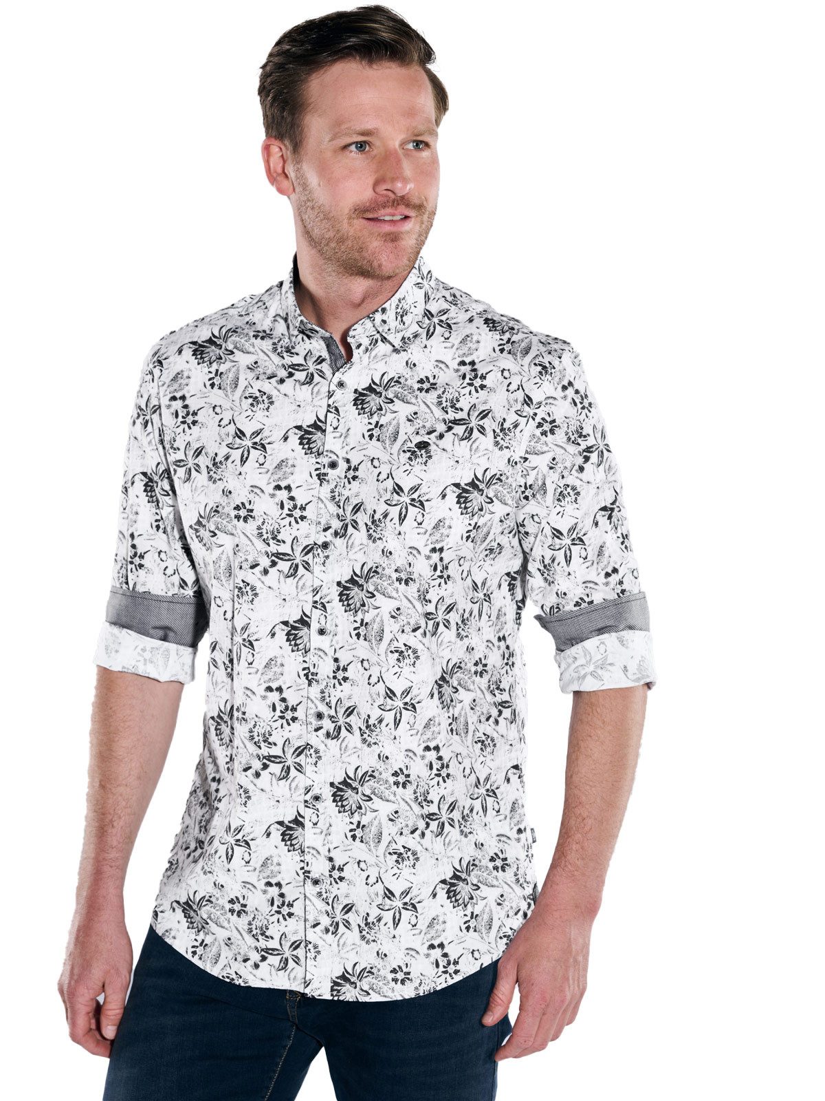 Engbers Langarmhemd engbers Herren Langarm-Hemd gemustert, Anthrazit günstig online kaufen