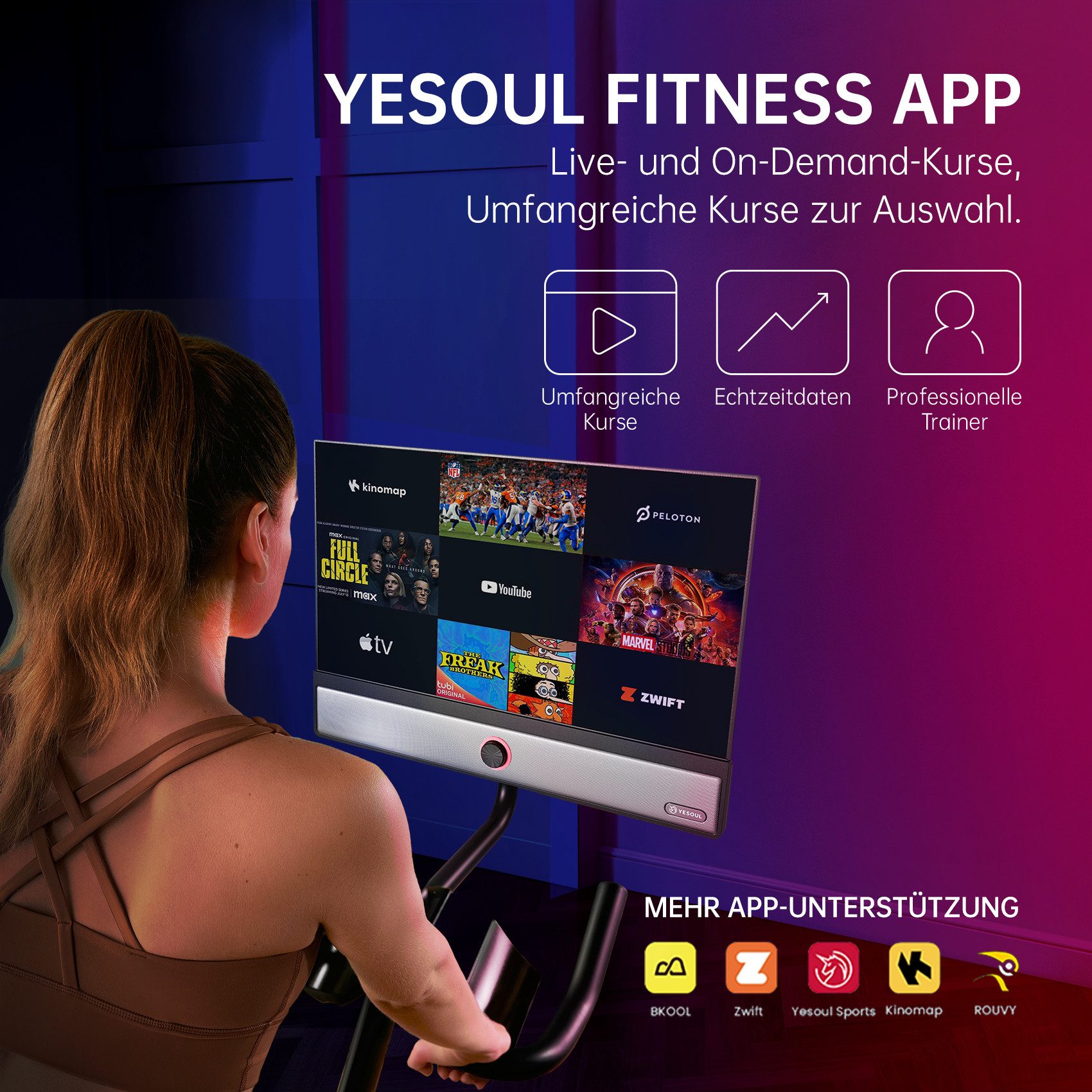 yesoul Speedbike G1M Plus & MAX Heimtrainer – belastbar bis 120 kg (App mit VoD Trainingskursen), 1080P FHD-Bildschirm, Kinomap&Zwift komp., Heimtrainer