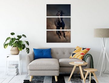 Pixxprint Leinwandbild Elegantes schwarzes Pferd, Elegantes schwarzes Pferd 3Teiler (120x80cm) (1 St), Leinwandbild fertig bespannt, inkl. Zackenaufhänger