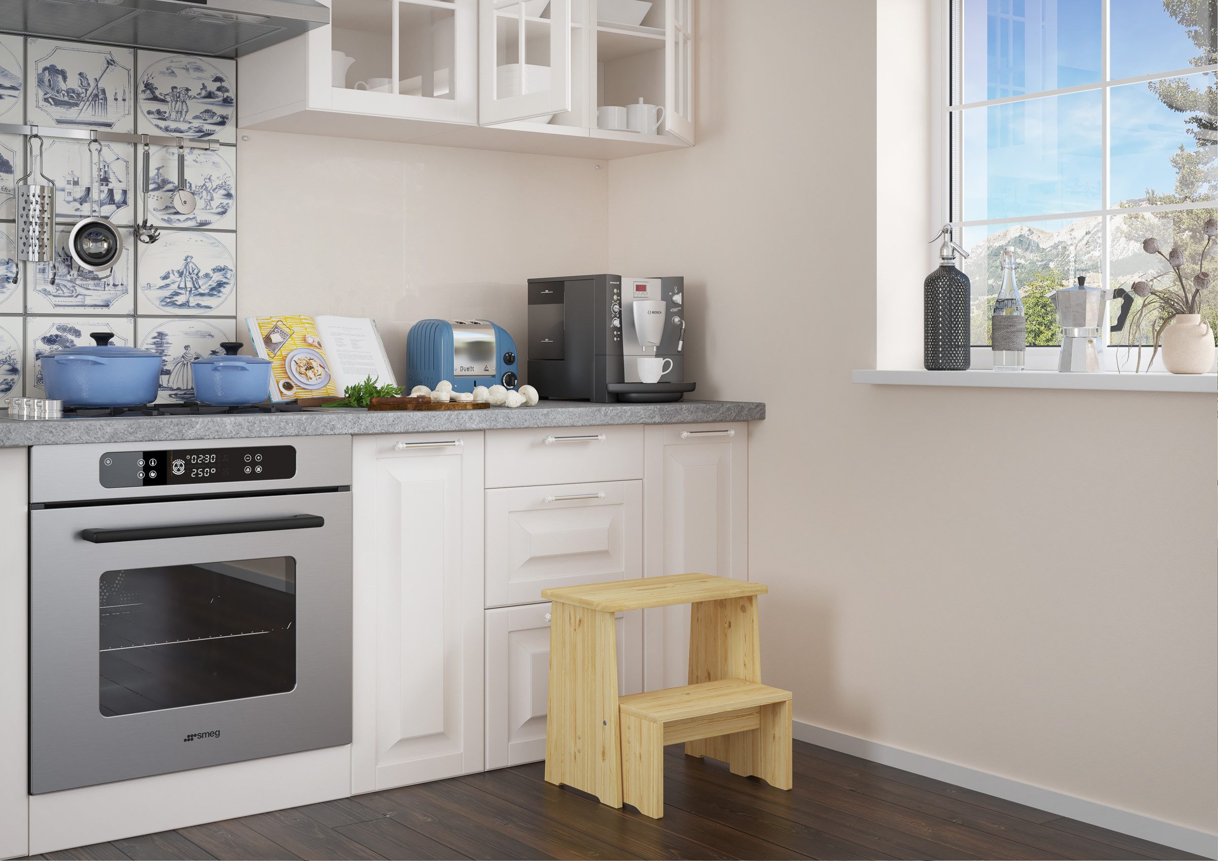 ERST-HOLZ Arbeitshocker Stufenhocker Klapphocker Tritthocker Klappbar Kiefer Natur oder Weiß