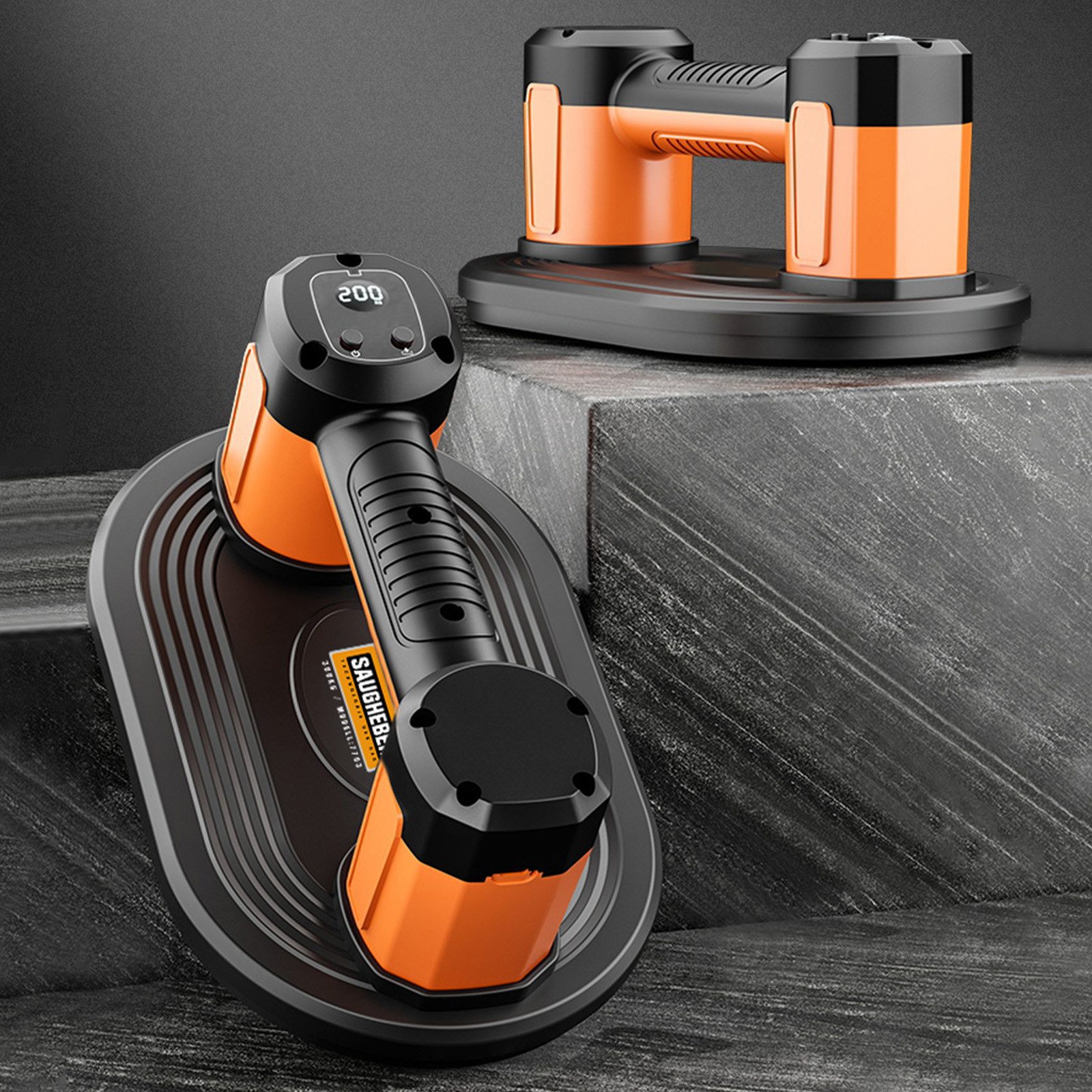 XERSEK Plattenheber Max.300KG Elektrischer Akku Vakuumheber Für Rauen/Glatten Oberflächen, 24cm Durchmesser Akku Vakuum Saugheber, -], Fliesenheber mit Ladeanschluss LCD-Anzeige