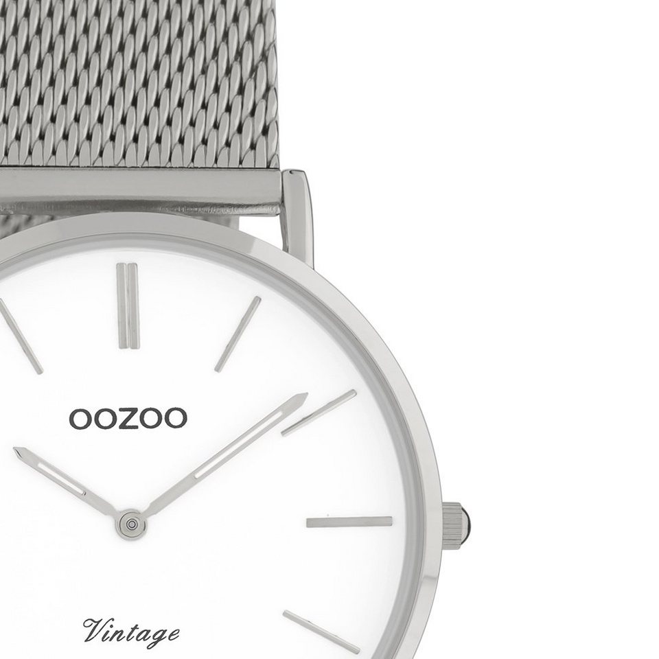 OOZOO Quarzuhr Vintage Damenuhr C9903 Weiss Milanaiseband 32 mm