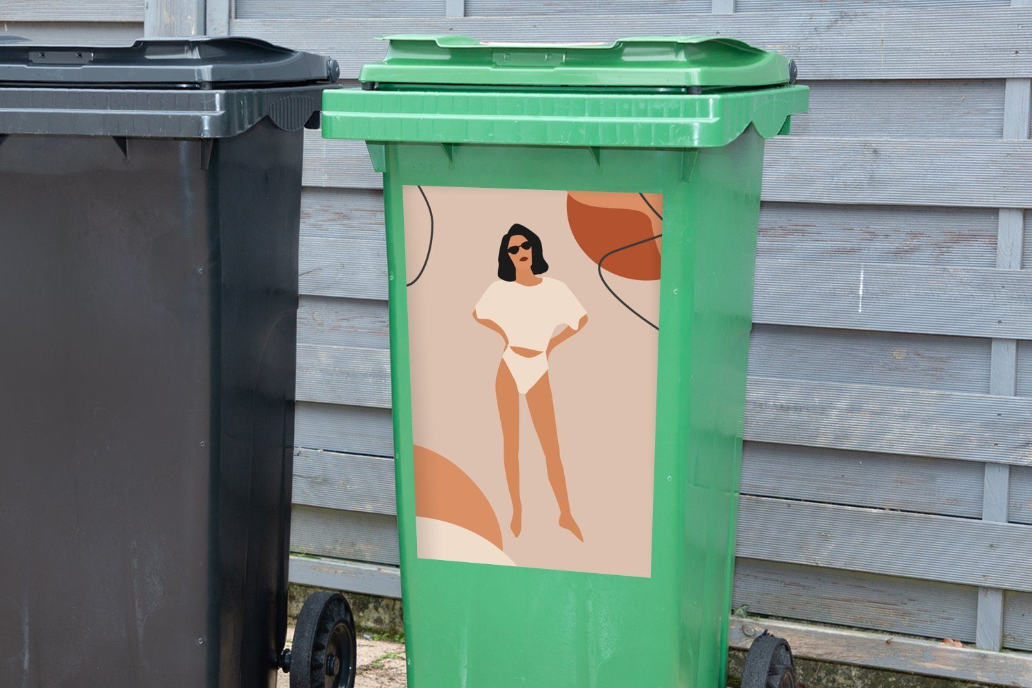 - Mülltonne, (1 Wandsticker MuchoWow Sticker, Frau Pastell - Container, Mülleimer-aufkleber, Sommer St), Abfalbehälter