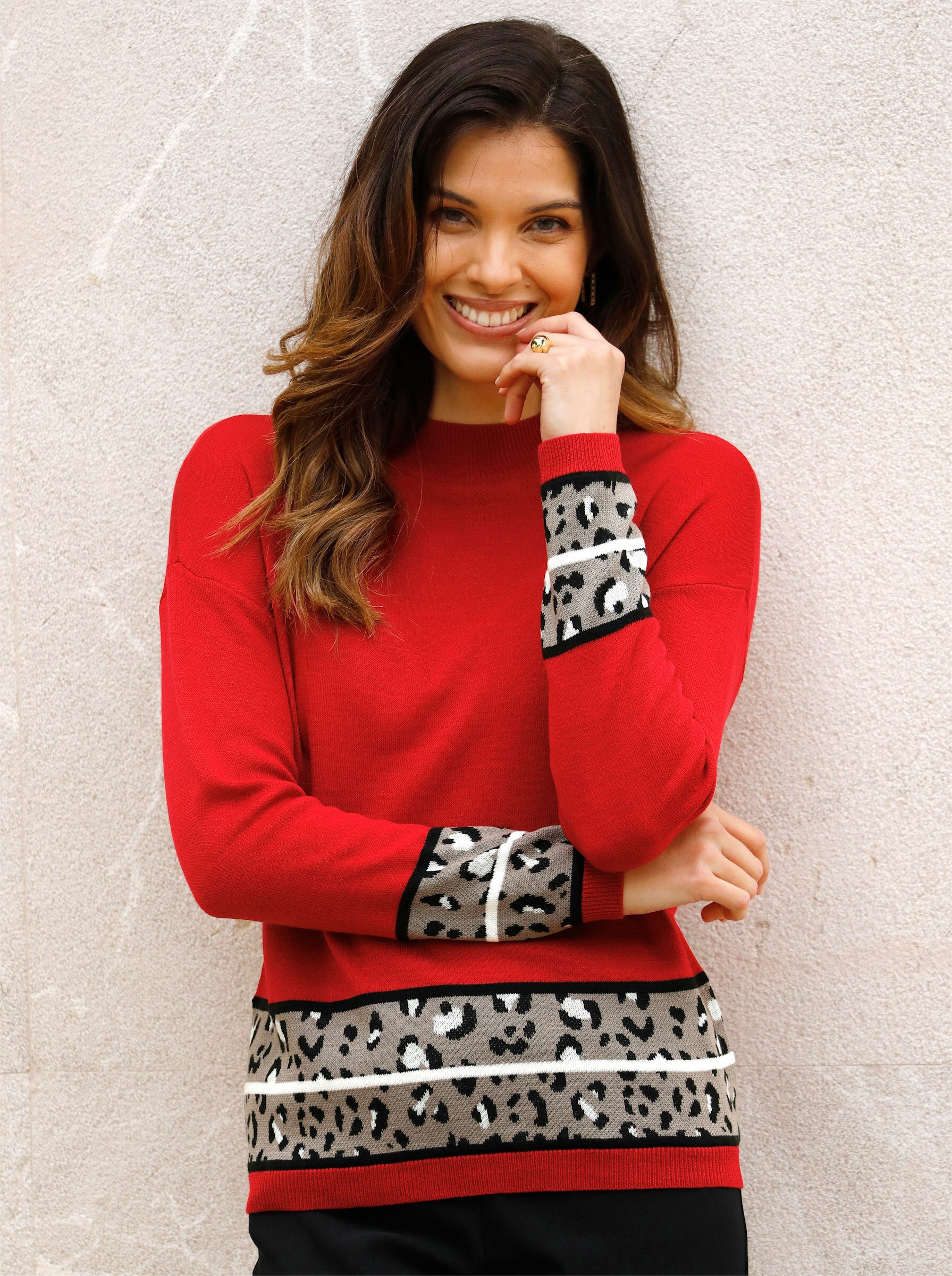 Strickpullover Langarm-Pullover Langarm Jacquard, Jersey