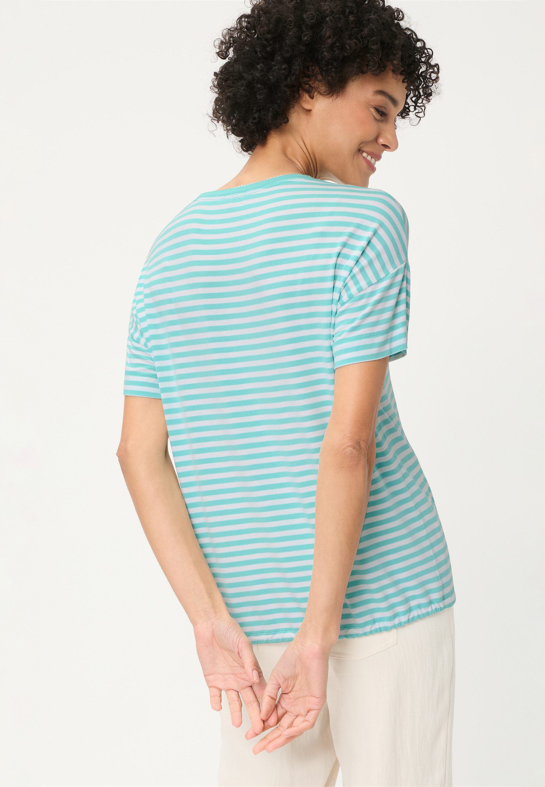 Olsen T-Shirt Shirt mit Streifendessin und Tunnel-Detail