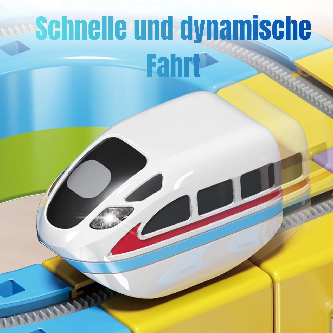 Goldstern-Tech Spielzeugeisenbahn-Set Magnetische Zugbahn Baukasten, (56-tlg., Wählbar als 56, 80 oder 150 Teile Rennbahn Set), Magnetische 3D Zugstrecke – flex – Bild 4 von 5