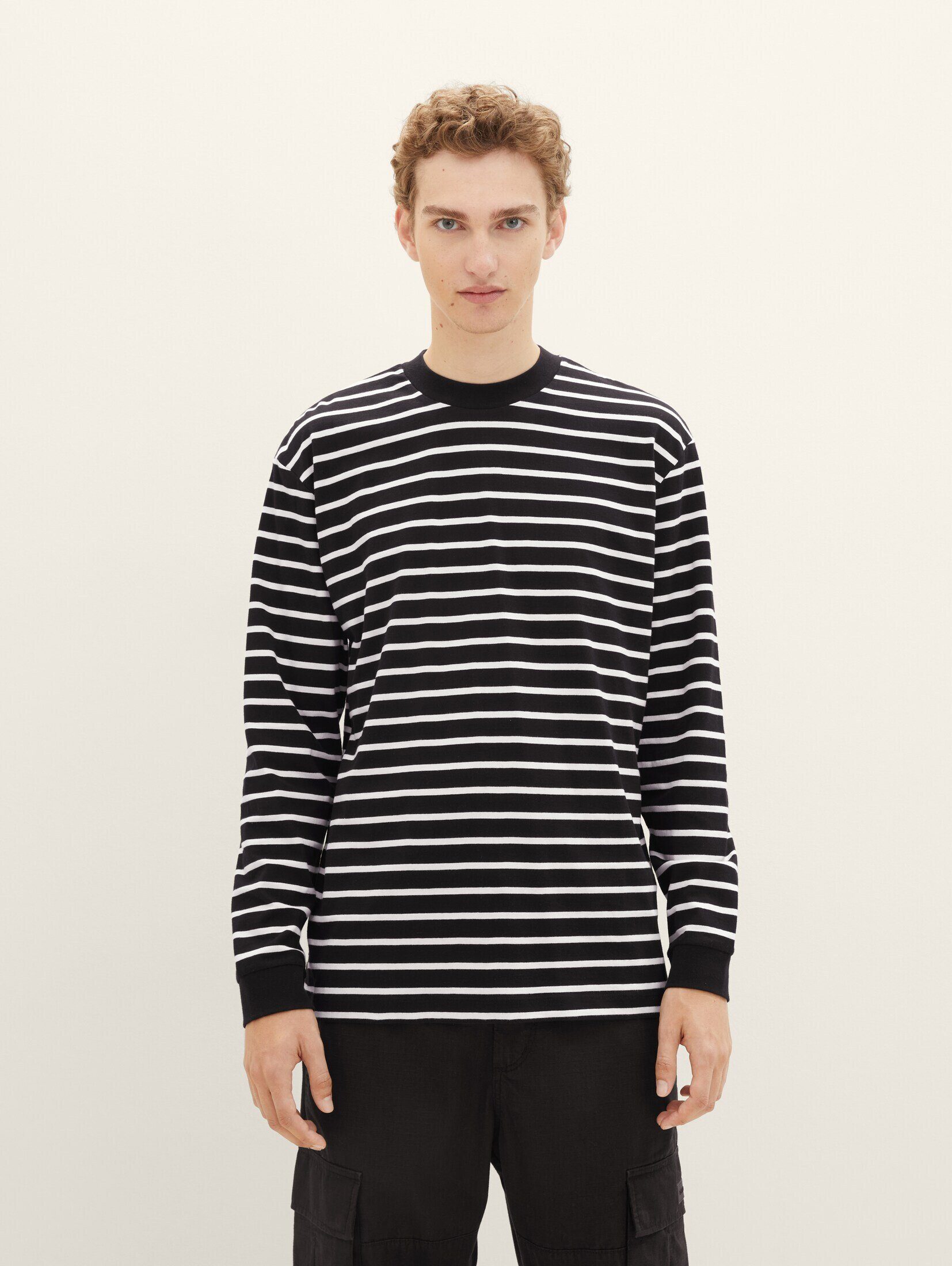 Denim stripe Langarmshirt T-Shirt TOM yd Gestreiftes black TAILOR black