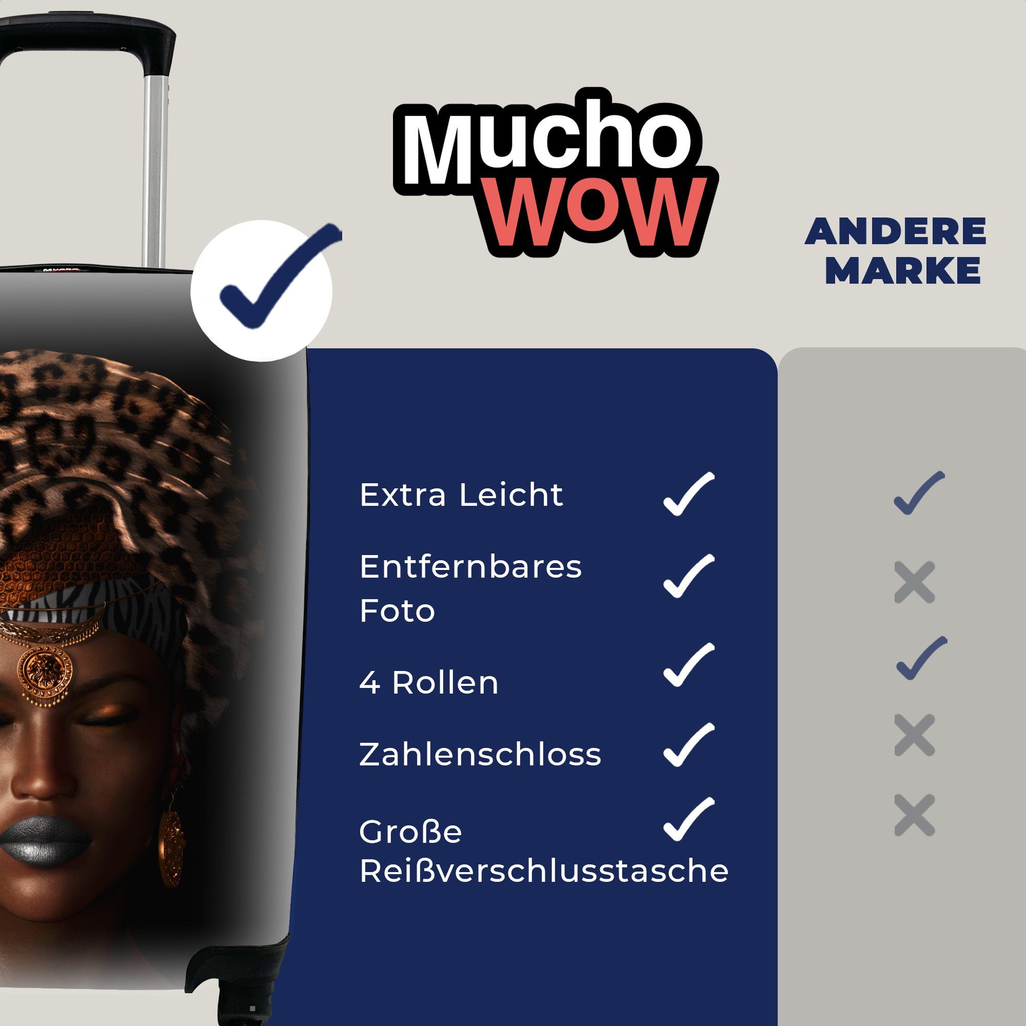 Rollen, MuchoWow Tigerdruck, - für Handgepäckkoffer Kopftuch - Frau rollen, mit 4 Trolley, Reisetasche Ferien, Reisekoffer Handgepäck