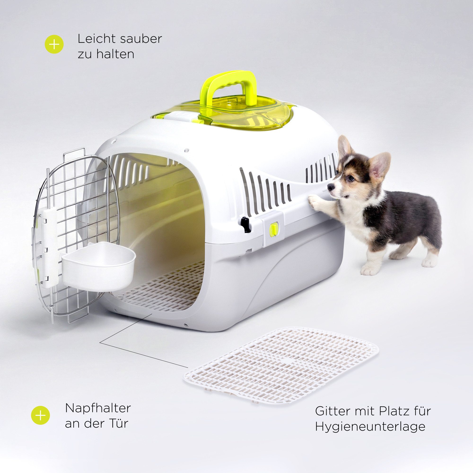 Peluvio Tiertransportbox SAFY für Hunde bis 5 kg, Öffnungsfenster/Großer Griff/Urinauffanggitter/bis zu 5 kg