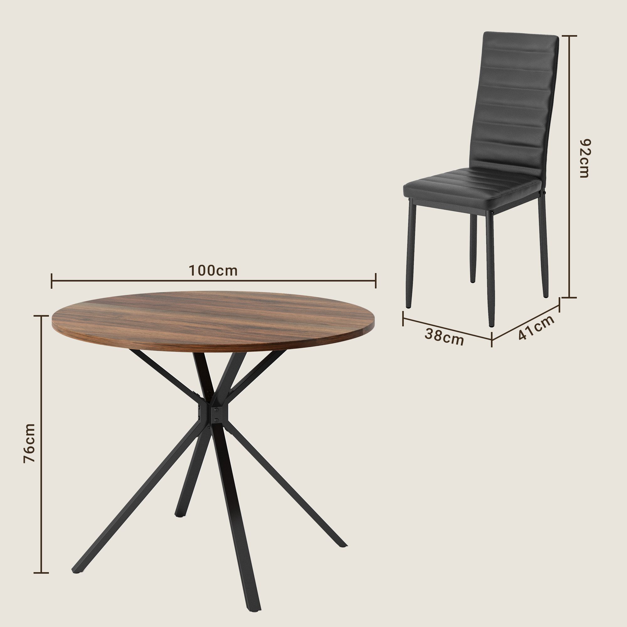 Bealife Essgruppe 5-tlg(Esstisch und 4 stühlen) Runder Tisch, Durchmesser: 100 cm – Bild 5 von 5
