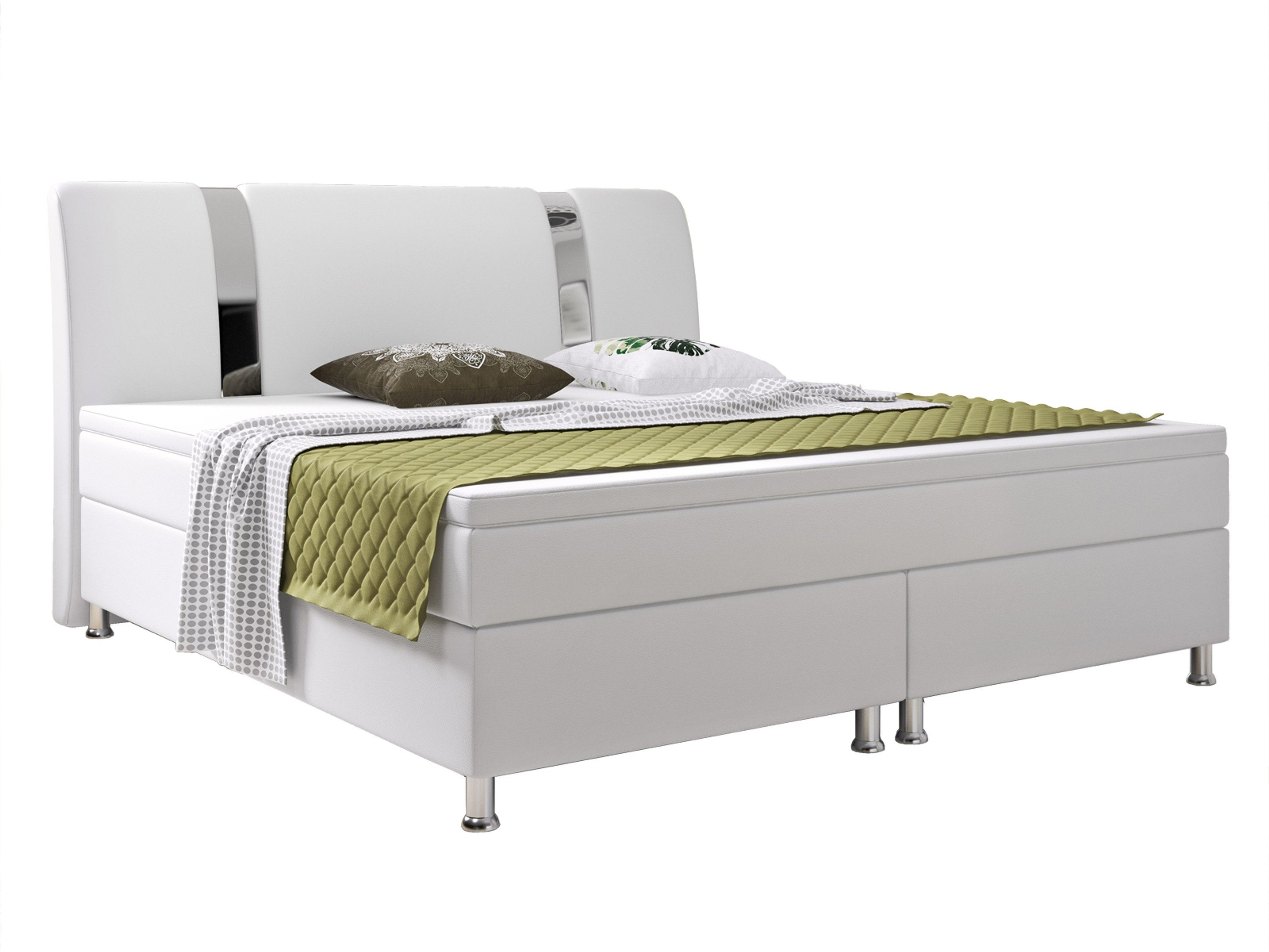 inter Boxspringbett Riva Kunstleder (180x200 cm, Weiß inkl. Matratzen und Topper)