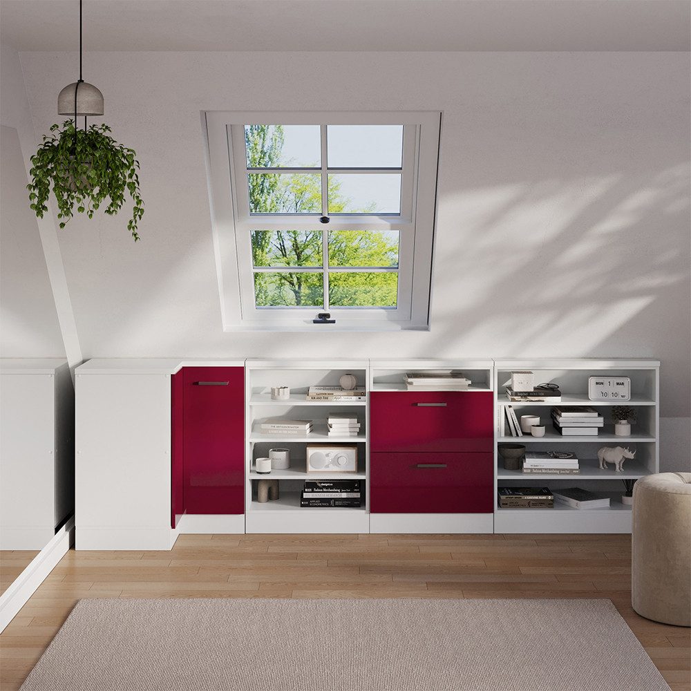 Vicco Kommode Rion, Rot Hochglanz/Weiß/Weiß, 75.6 x 81.6 cm mit 1 Tür (1 St)