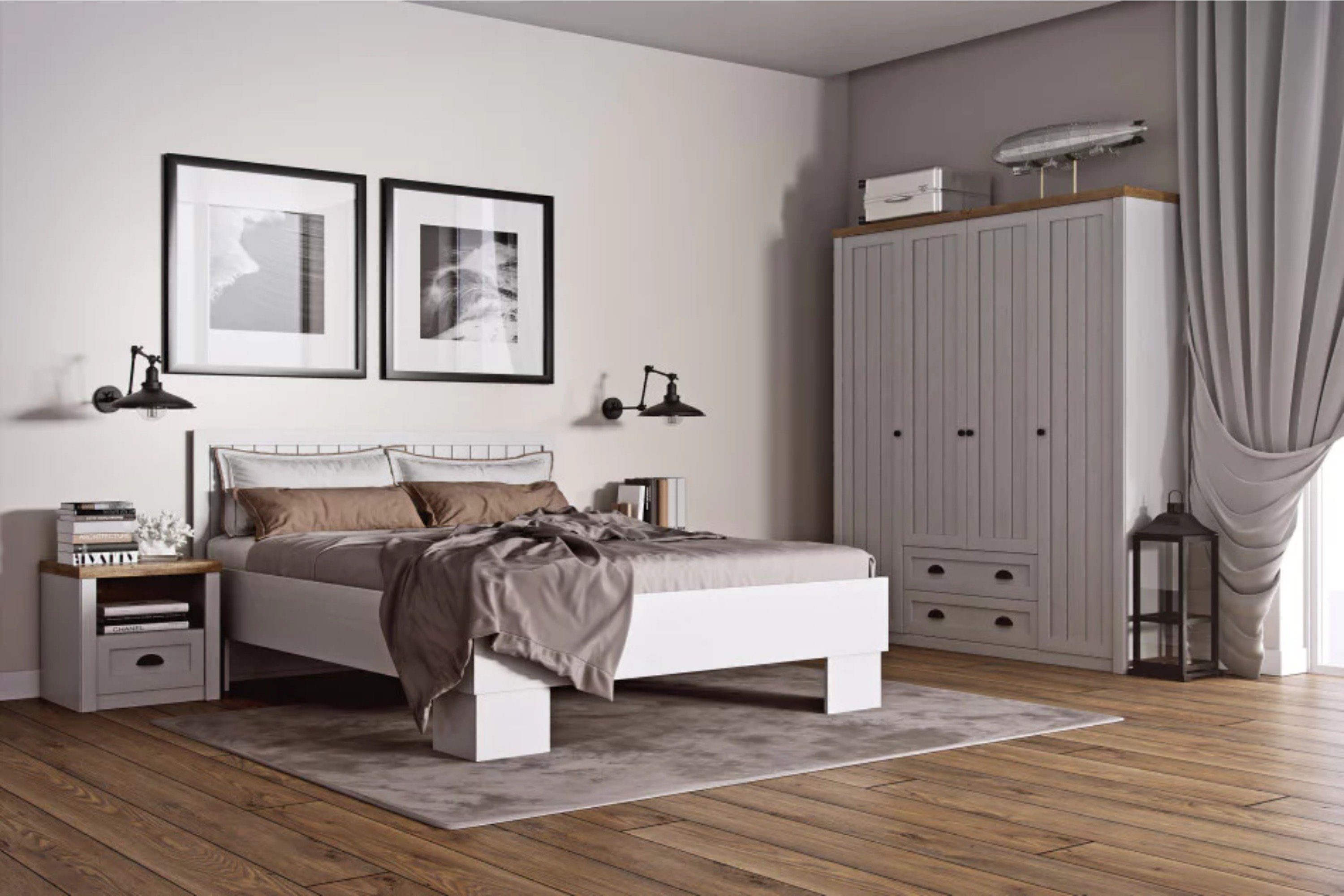 KONSIMO® Kombikommode LEMAS Kommode, hergestellt in der EU, Provenzalische Stil, mit dunklen Eichenelementen, Breite 130 cm