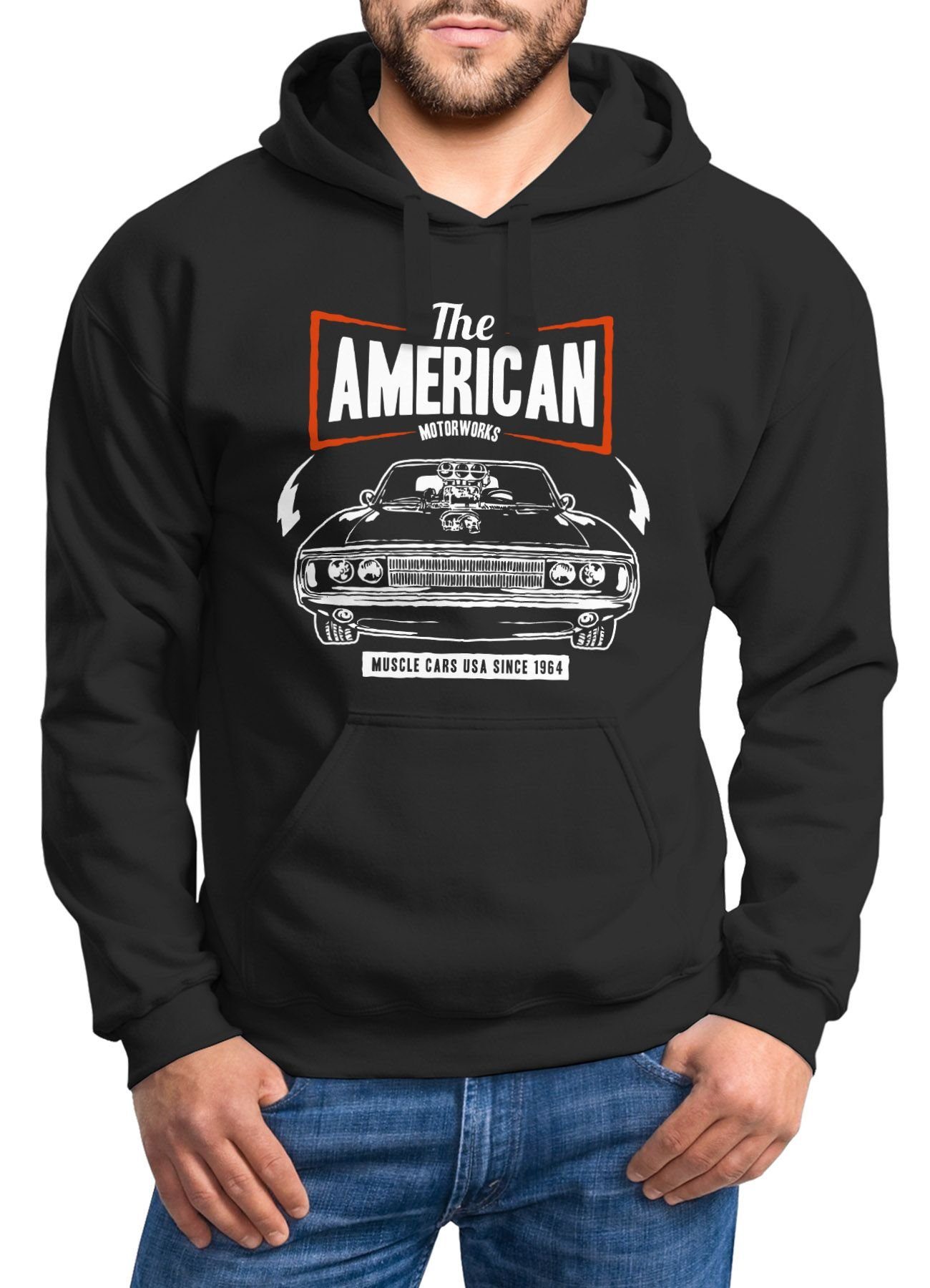 Neverless Hoodie Hoodie Herren Retro Auto Muscle schwarz Kapuzenpullover Neverless® Tuning American Car