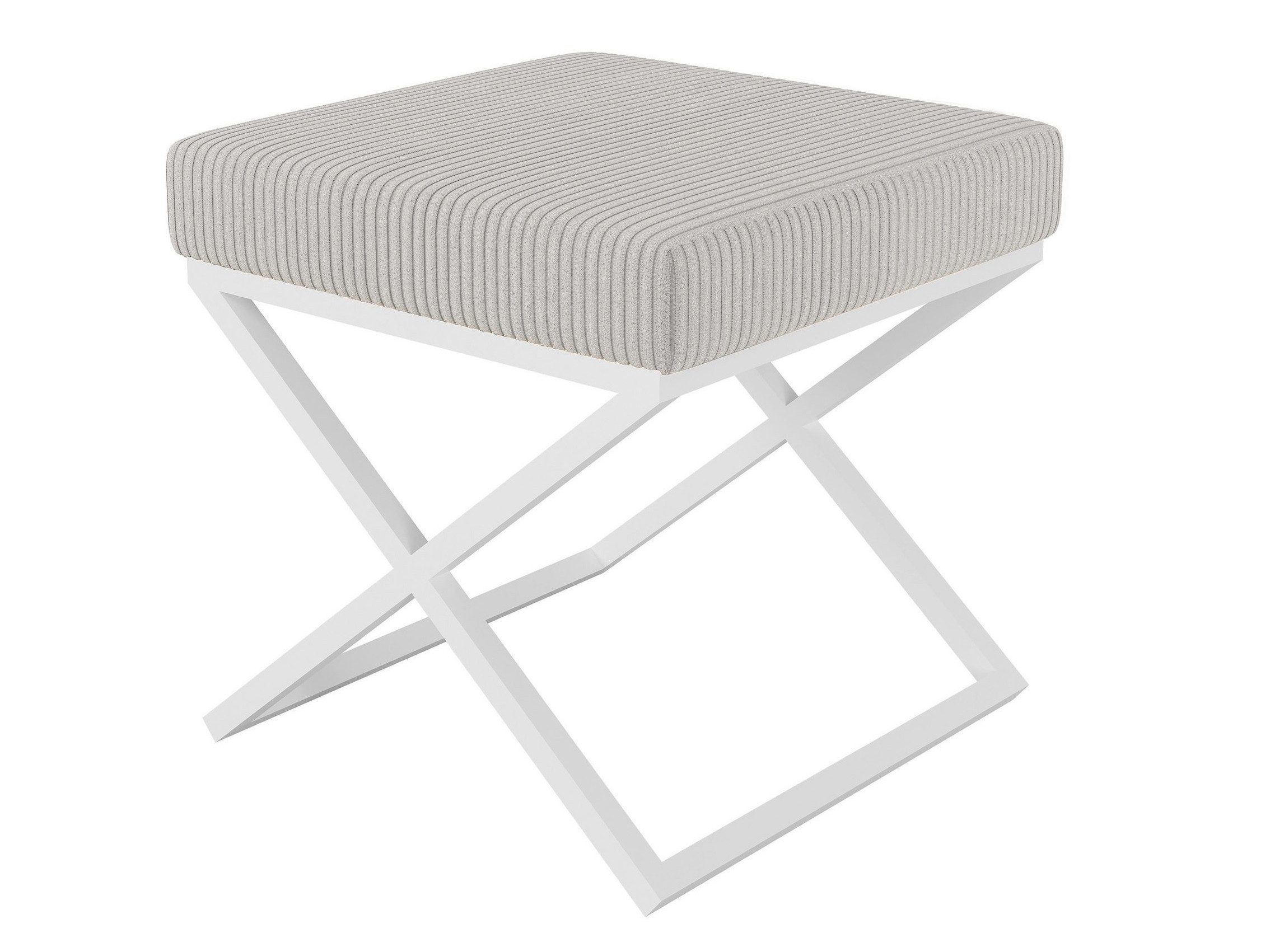 Beautysofa Hocker Imperial Beige mit weißen Metallbeinen (stilvoller Sitzhocker für Wohnzimmer und Schlafzimmer, Moderner Cord-Pouf im eleganten Design), X-Gestell