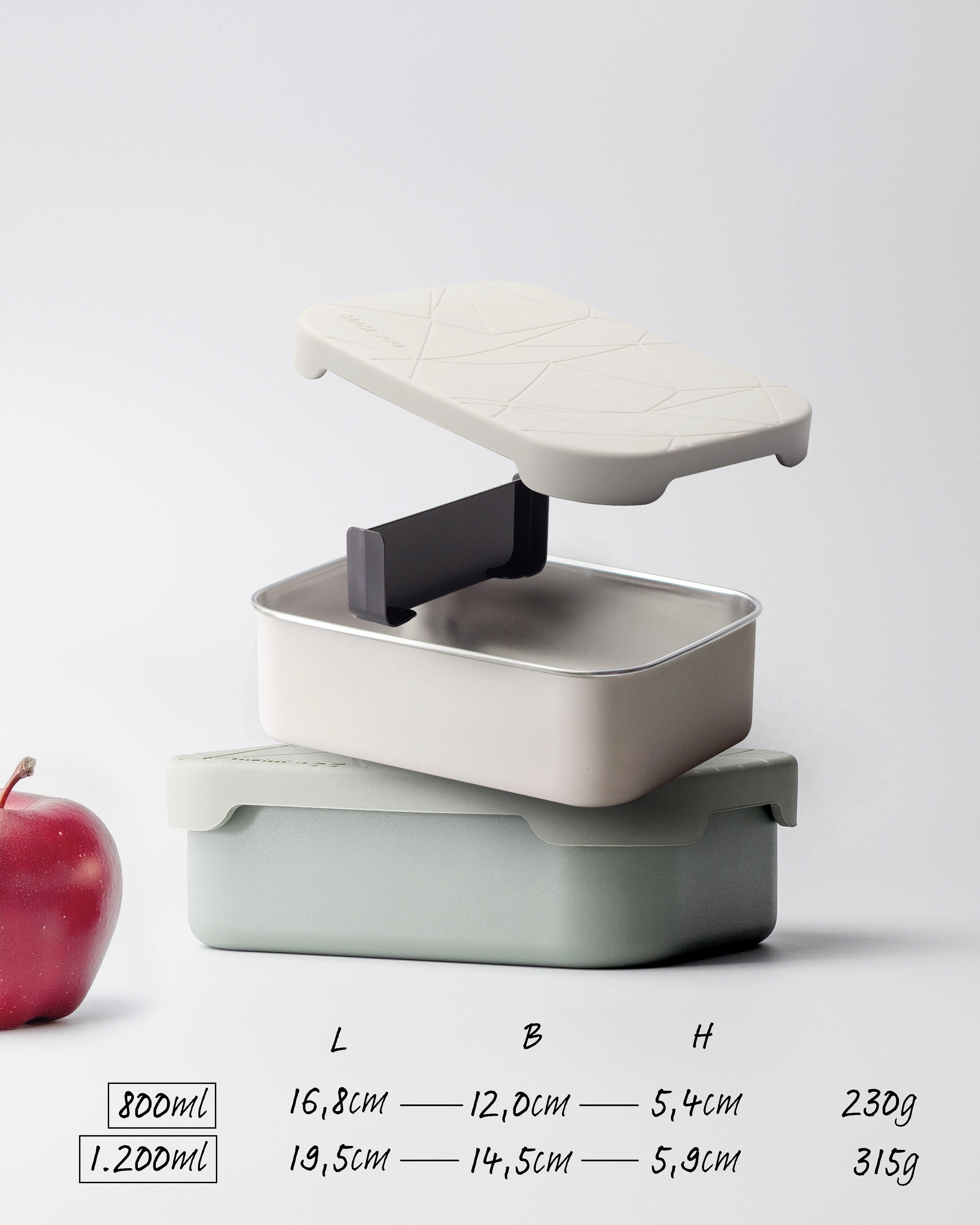 MAMEIDO Lunchbox, Edelstahl, Kunststoff, Silikon, mit flexiblem Trenner, 2 Fächern & Silikondeckel in 800 ml & 1200 ml
