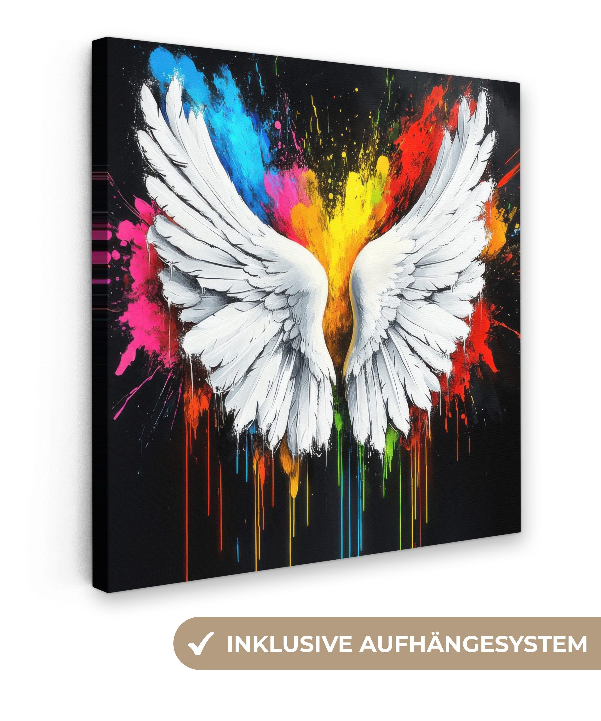 OneMillionCanvasses® Leinwandbild Flügel - Farbspritzer - günstig online kaufen