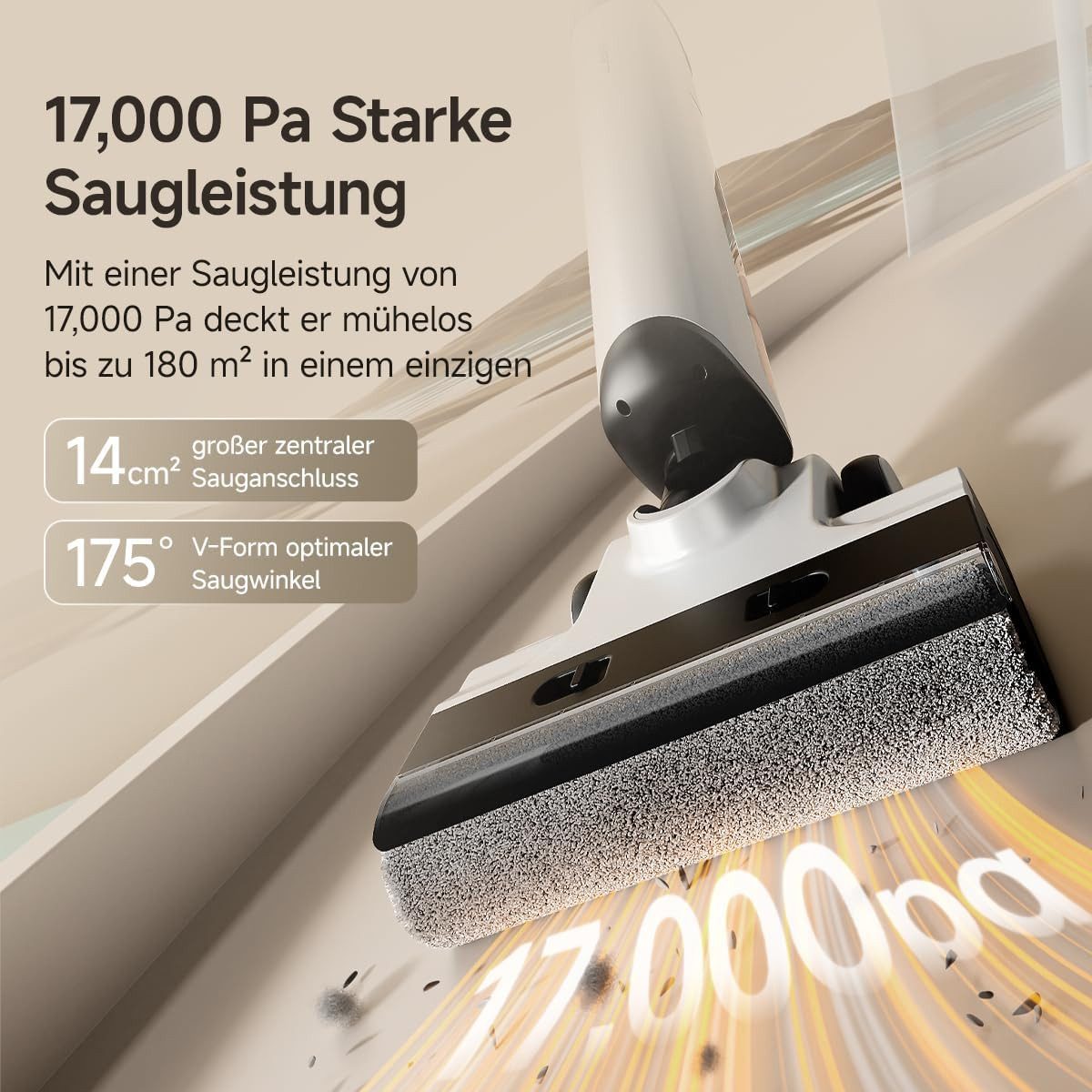 UWANT Nass-Trocken-Akkusauger D500 Echtzeit-Elektrolysewasser zur Geruchsbeseitigung, 230 W, Sofortige Wasser-Elektrolyse, 65°C Leis Heißtrocknung,IPX6 wasserdichte Bodenbürste