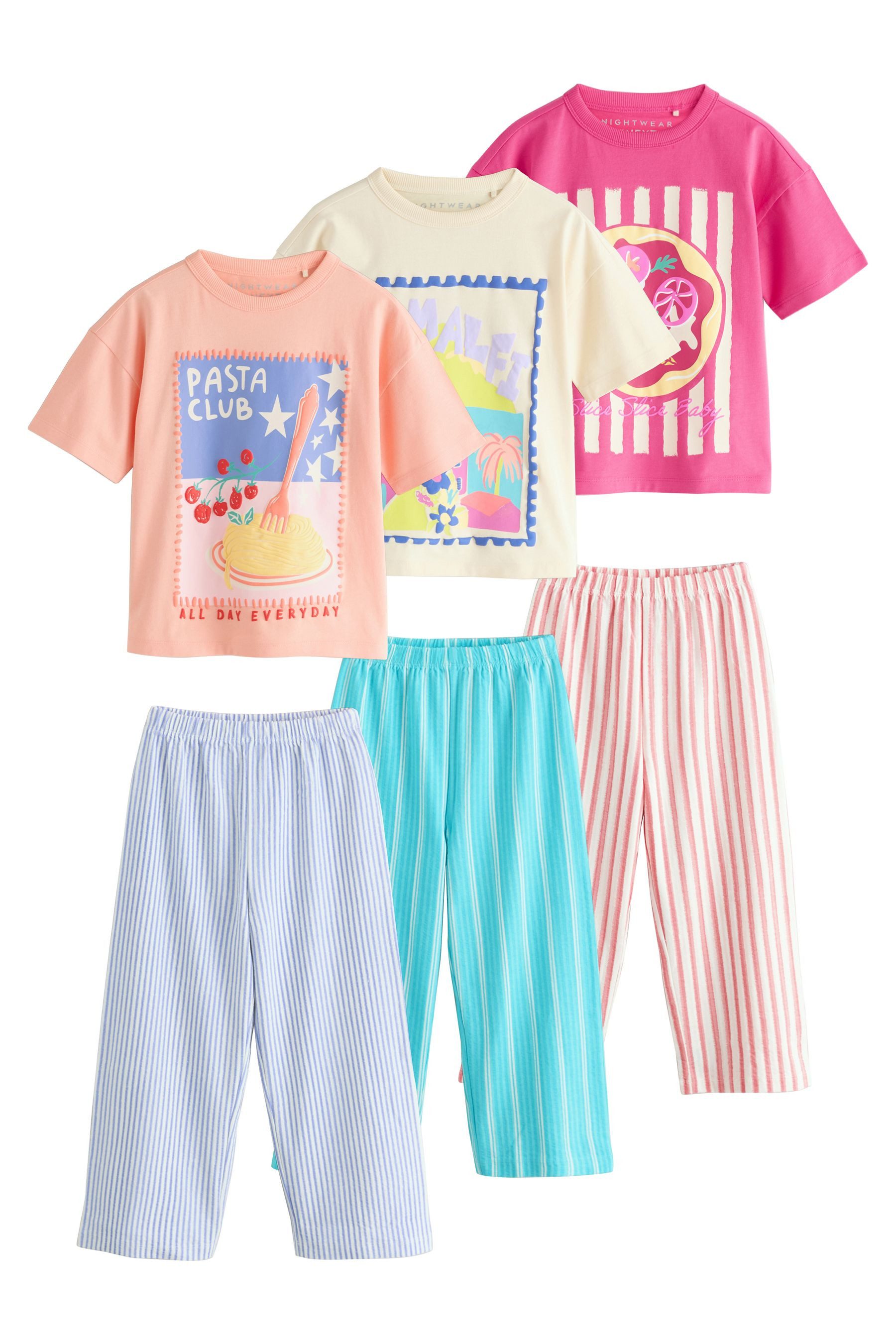 Pyjama Schlafanzug mit weitem Bein, 3er-Pack