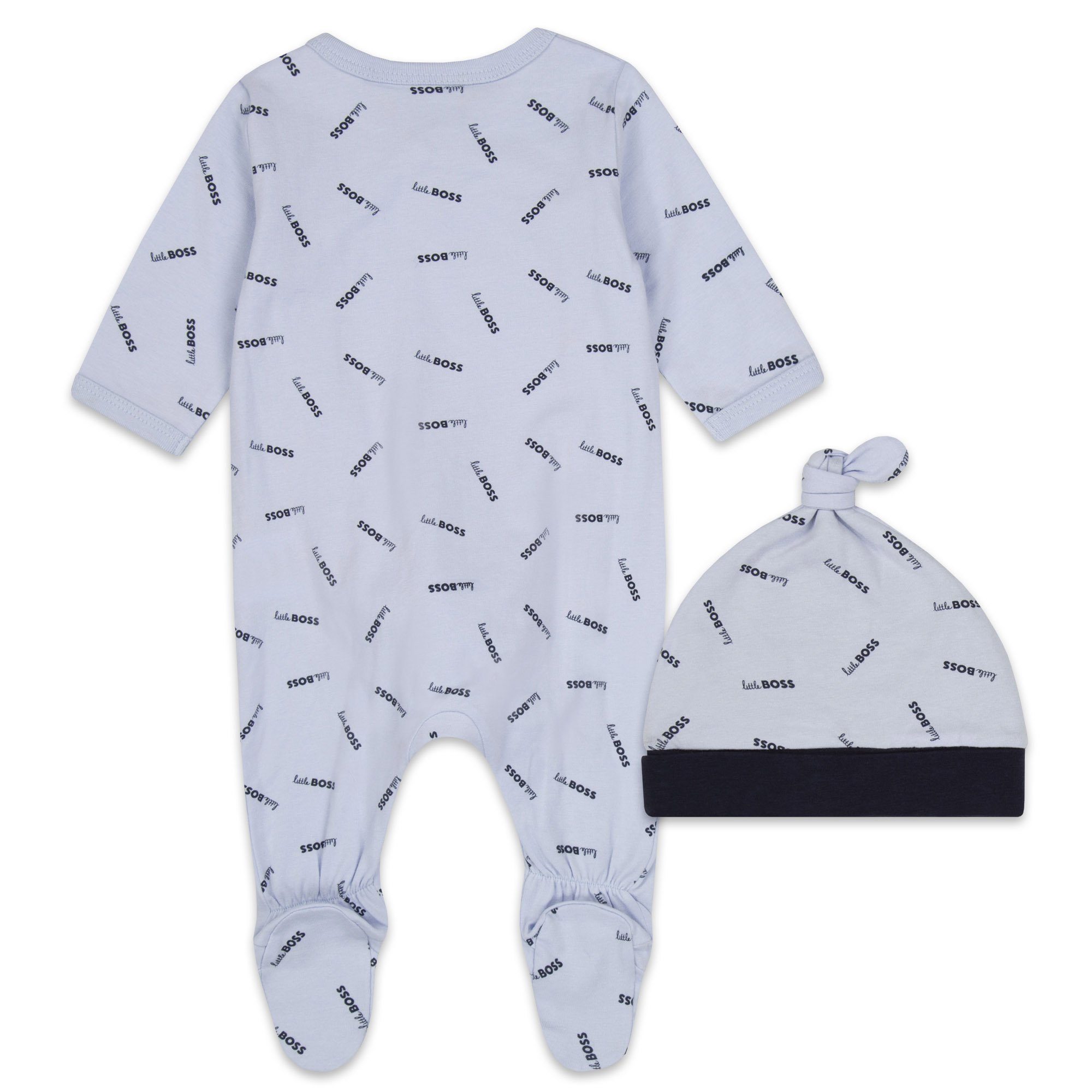 Mütze Strampler, & HUGO mit BOSS Baby Mütze hellblau BOSS Jäckchen Schlafanzug zweiteilig