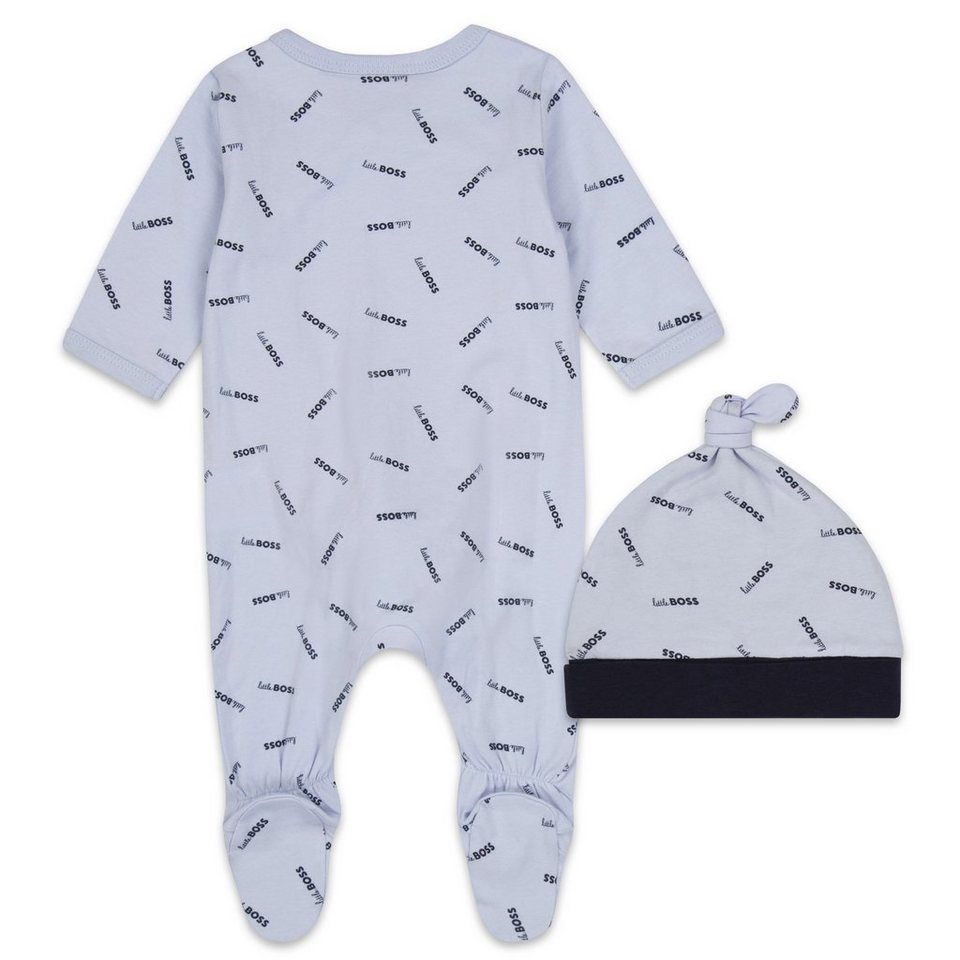BOSS Strampler, Jäckchen & Mütze HUGO BOSS Baby Schlafanzug mit Mütze  zweiteilig hellblau